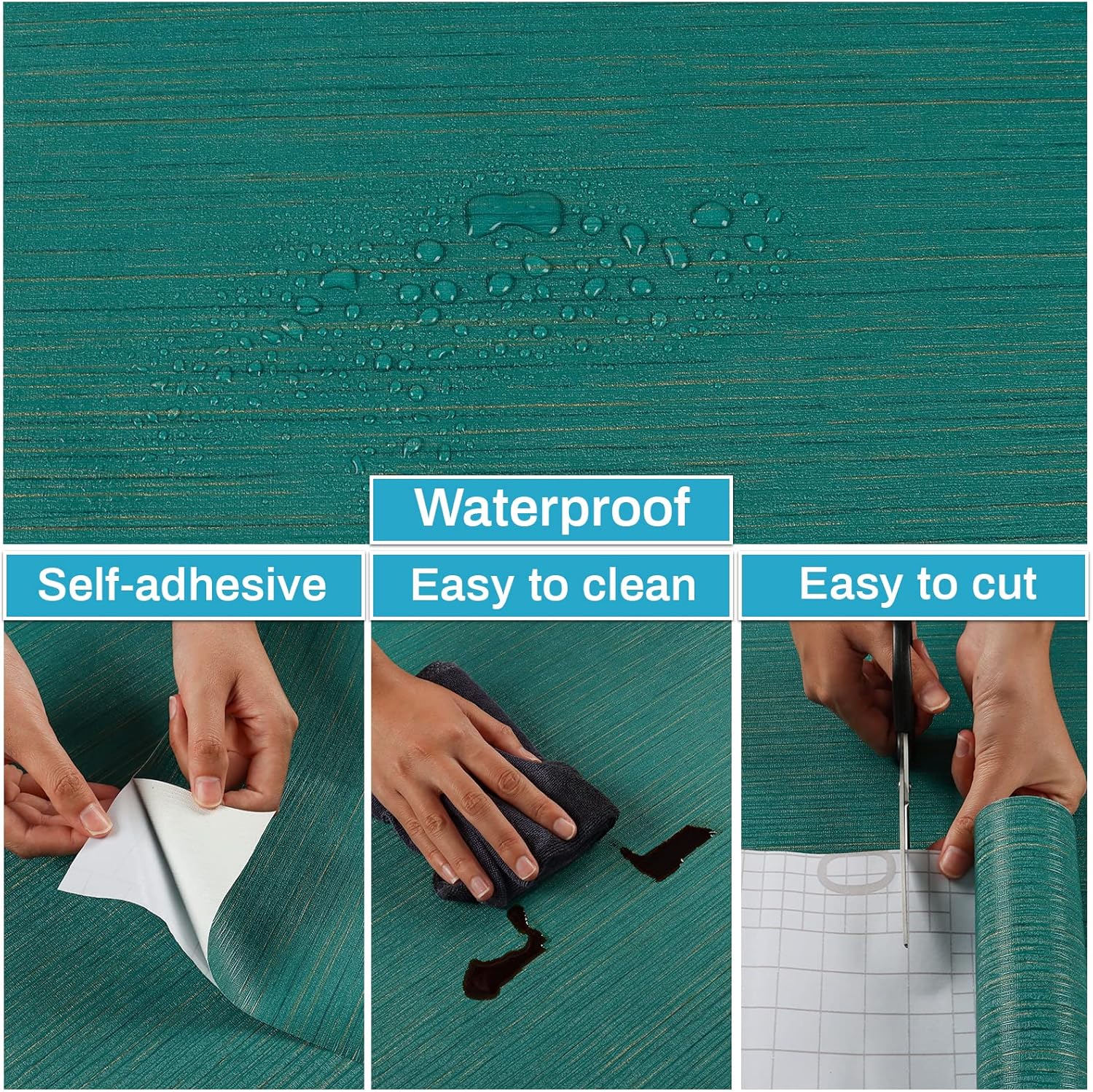 Large Size 30"x236" Teal Green Grasscloth Wallpaper Peel and Stick Textured Wallpaper for Walls Self Adhesive Linen Contact Paper Waterproof Faux Grasscloth Vinyl Wall Covering for Home Decor CHICHOME