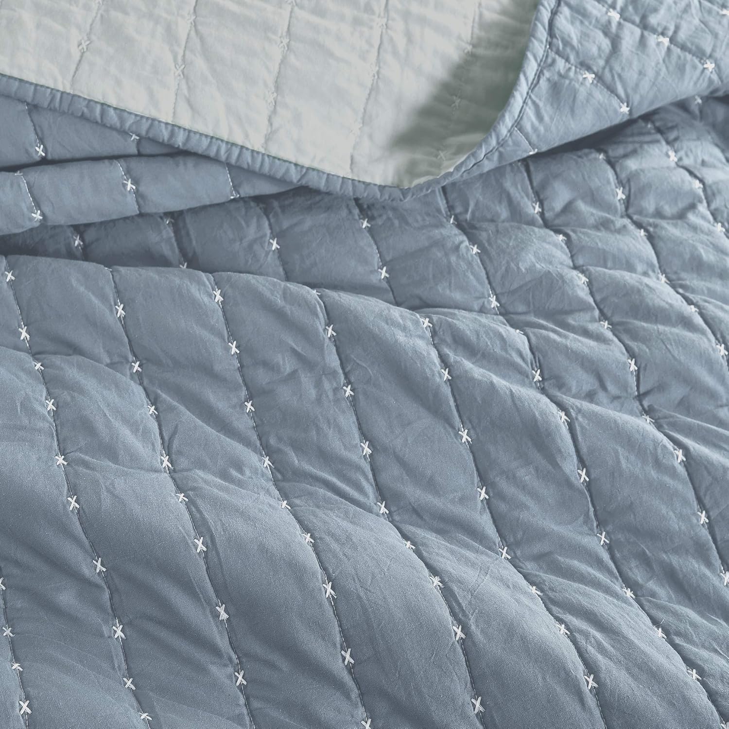 Bеѕt Quаlіtу 🔥 SHALALA Cotton Quilt King Size,Reversible King Quilt Bedding Set, Ultra Soft Lightweight X-Stitching Bedspread Coverlet for All Season(Light Blue,King)