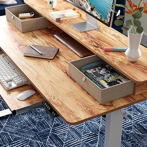 Miniatura 5 de FEZIBO Escritorio eléctrico de pie ajustable en altura con bandeja para teclado, mesa de pie de 48 x 24 pulgadas con estante de almacenamiento,