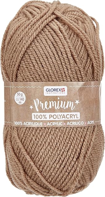 Glorex 5 1001 12 Premium Wool 100% Acrylic Easy to Use Multi-Purpose Warm Soft Non Scratch 50 g Approx. 140 m, Brown