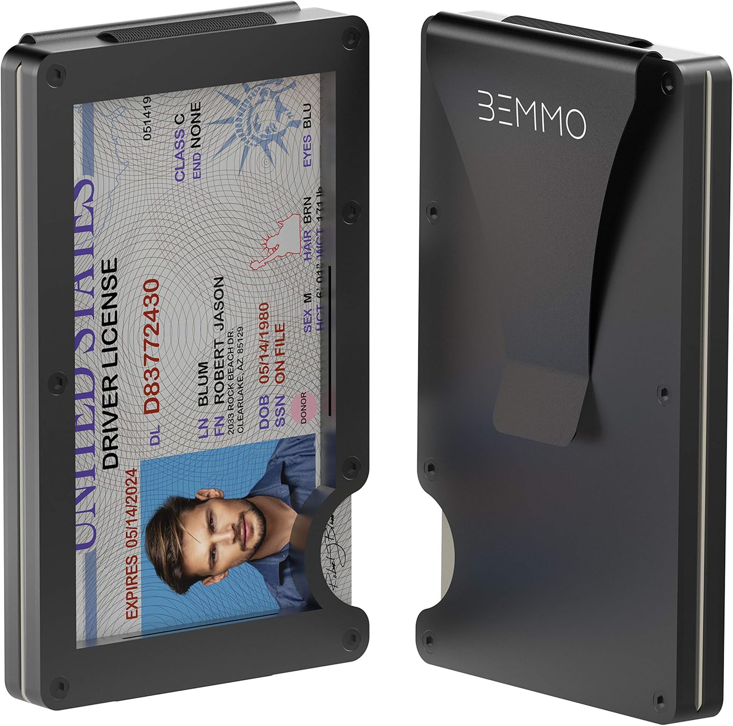 Bemmo Aluminum Metal Card Holder Wallet RFID Blocking With Money Clip | Slim Minimalist Wallet For Men Can Hold Up To 10 Cards, With Easy-Show ID Window | Stylish ID Holder Wallet Is A Great Gift Idea