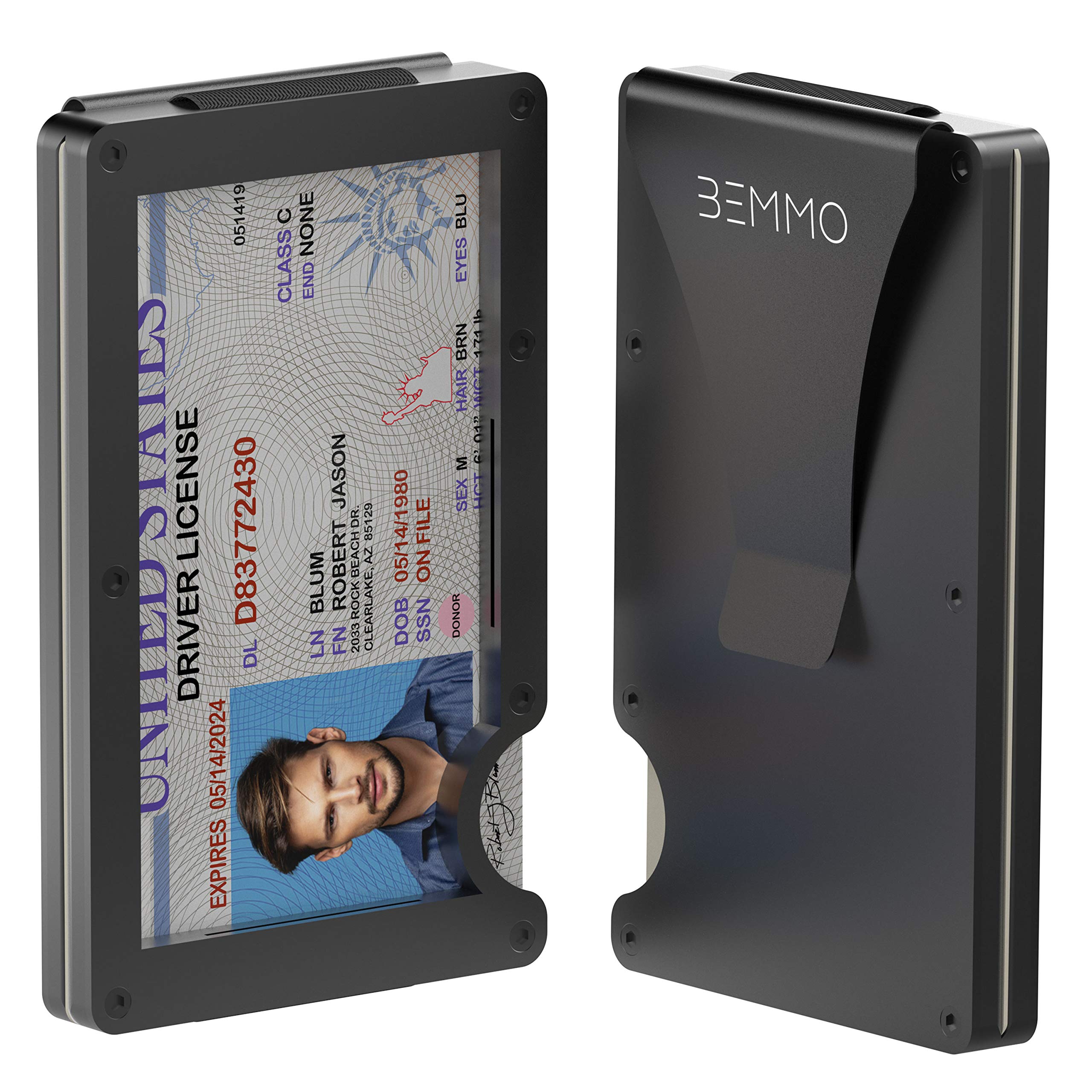 Bemmo Aluminum Metal Card Holder Wallet RFID Blocking With Money Clip | Slim Minimalist Wallet For Men Can Hold Up To 10 Cards, With Easy-Show ID Window | Stylish ID Holder Wallet Is A Great Gift Idea