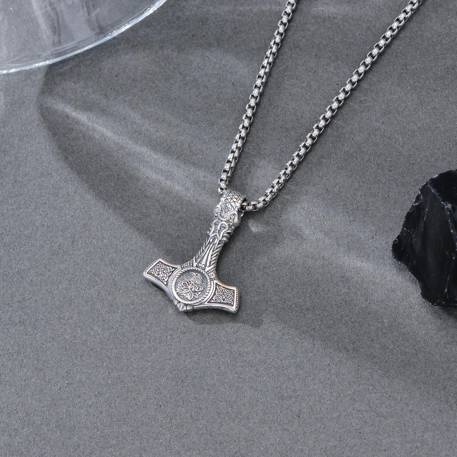 PROESS Thors Hammer Halskette 925 Sterling Silber Wikinger Rabe/Löwe/Wolf Anhänger Kette Keltischer Knoten Schmuck Mjolnir Geschenke für Damen und Herren