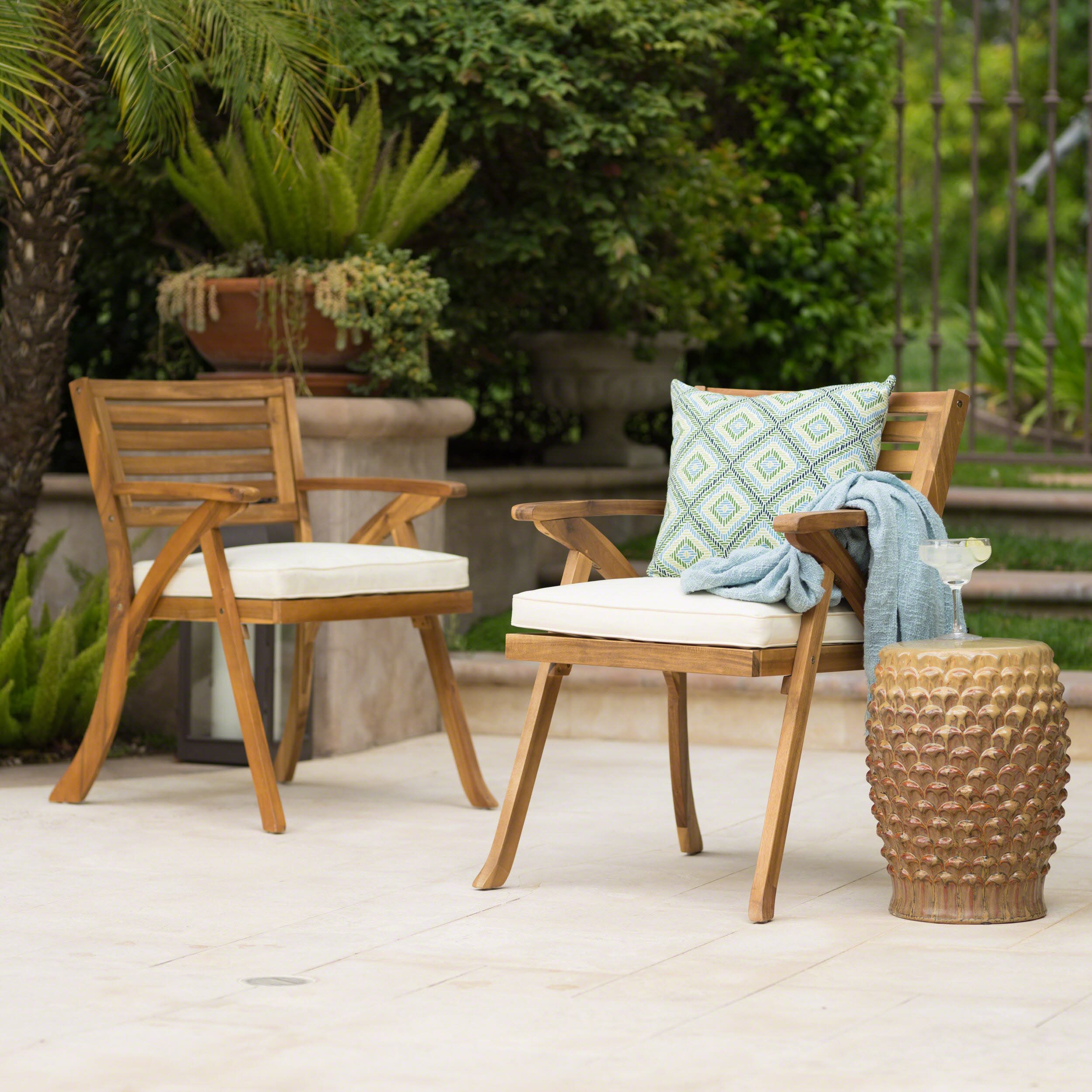 Outdoor Wood Dining Chairs Set of 2 with Cushion Patio Dining Room Chair for Kitchen Front Porch Farmhouse, 400lbs Capacity