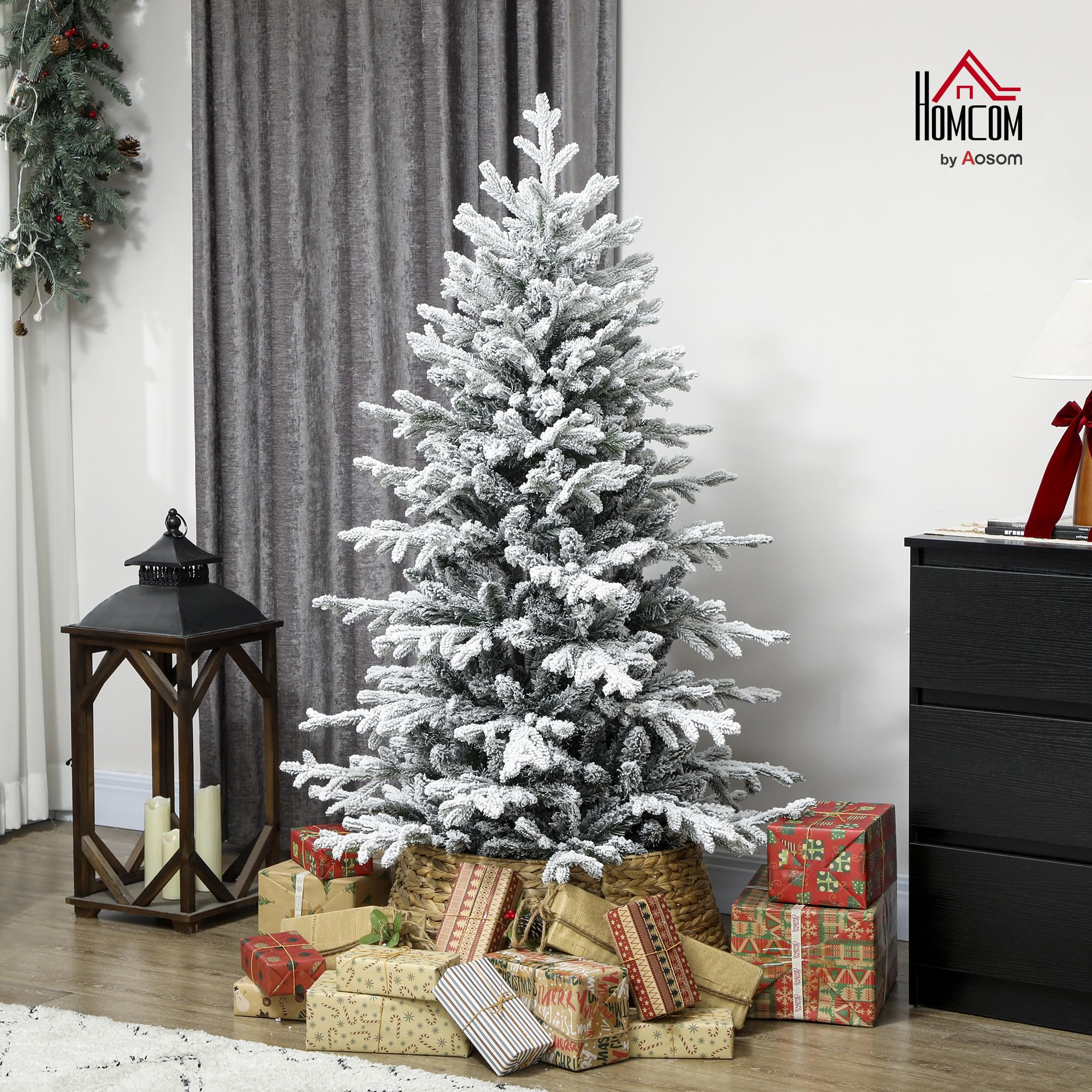 HOMCOM Künstlicher Weihnachtsbaum 150cm mit Schnee 1162 Zweigen Grün | Christbaum, Kiefernbaum mit Klappbarem Metallständer