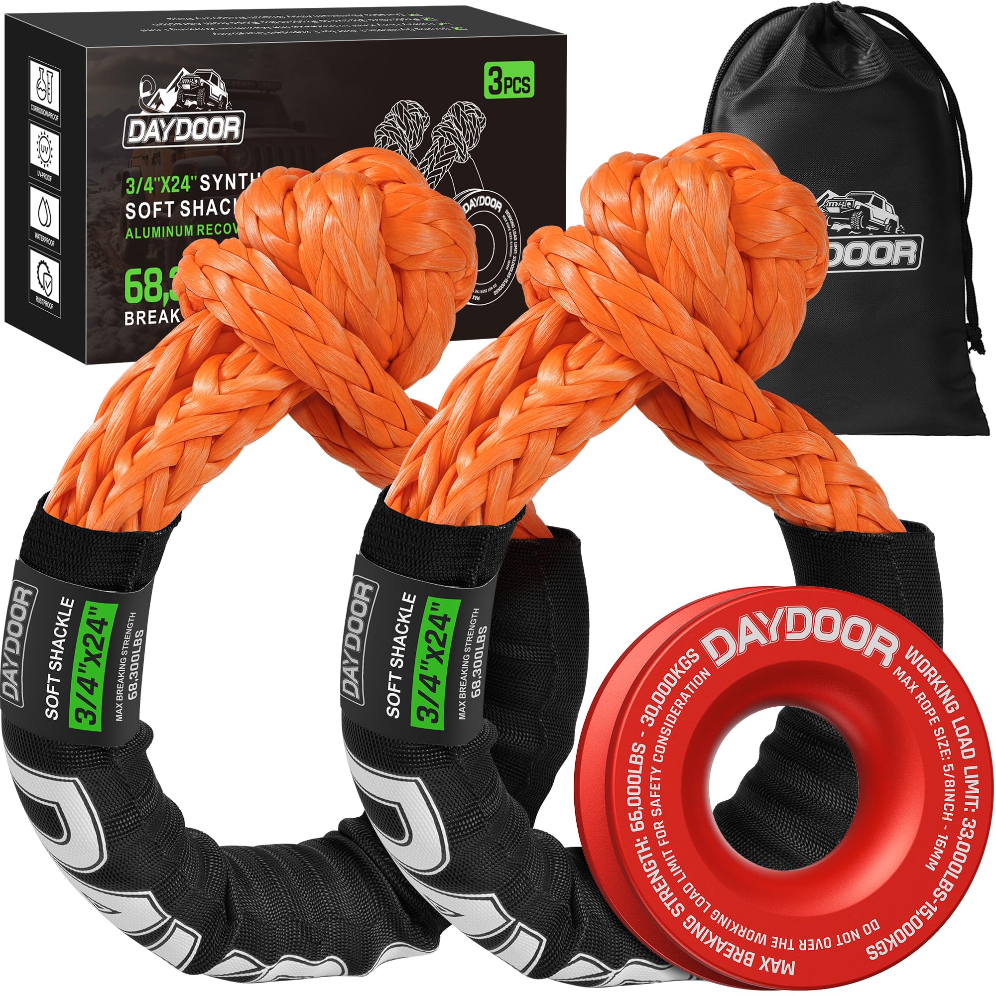 DAYDOOR Soft Shackle for Recovery, 3/4in x 24in, 68,300 LBS, Orange