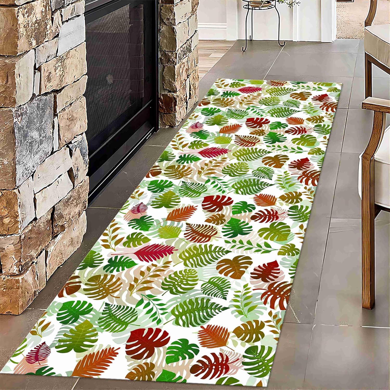 Tropical Leaves Runner Rug, 2x6ft, Hawaiian Bohemian Palm Leaf Monstera Plant Runner Hallway Rug, With Rubber Backing Green Leaf Soft Floor Rug for Bedroom Kitchen Dining Room Laundry Room - Green