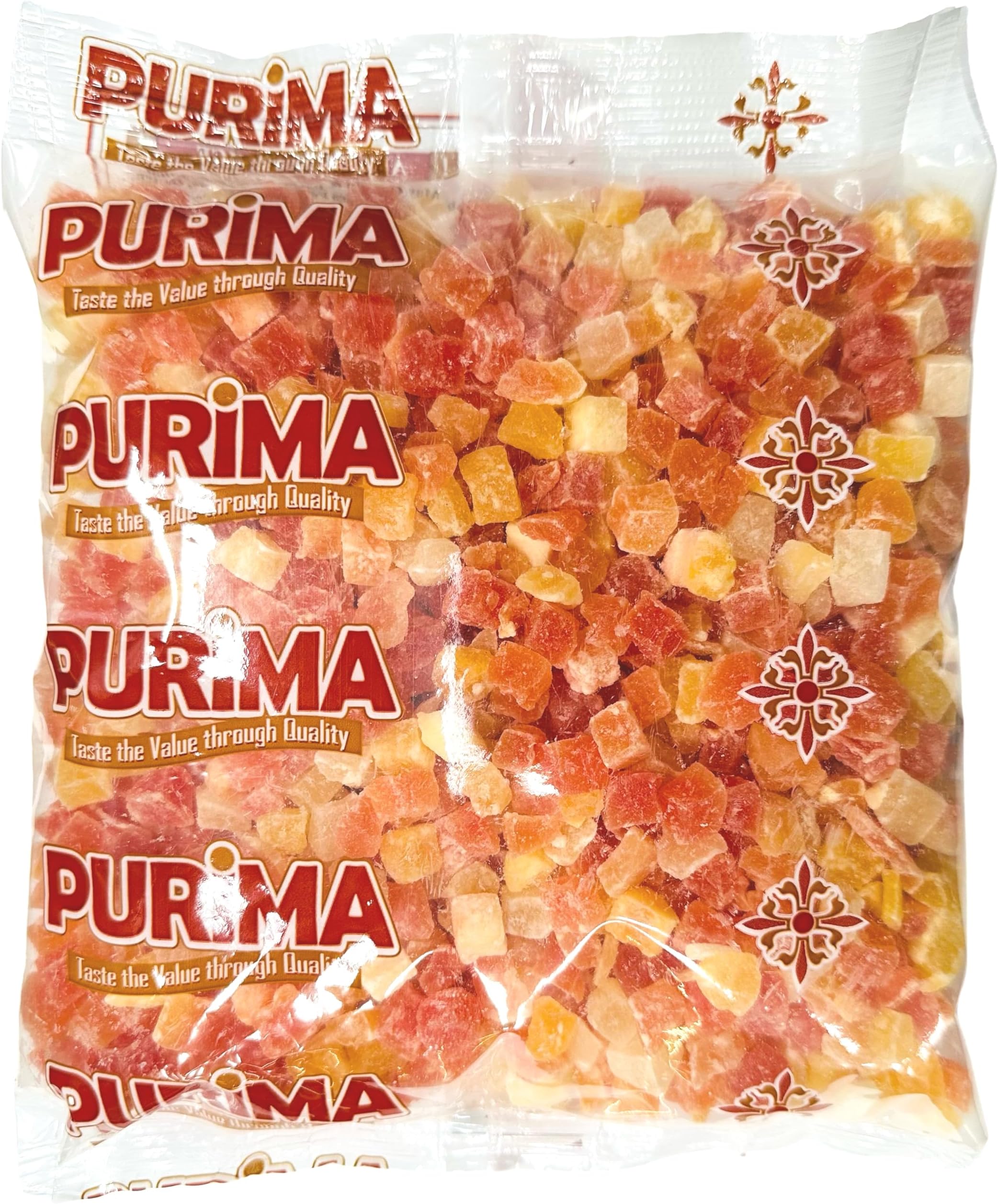 Dried Papaya 1kg – Dry Diced Chunks & Pieces Sweetened with Added Sugar - Dehydrated Tropical Exotic Fruit Crystallised Dice Core Cubes Sweet Candied Snack - Large Bulk Bag for Humans – Vegan PURIMA