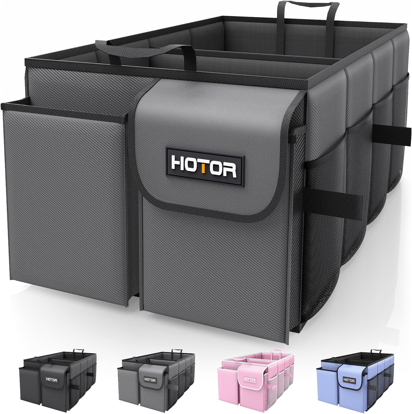 HOTOR Foldable Trunk Organizer - SUV & Sedan Compatible, Sturdy 2-Compartment Grey Car Accessory Organizer, 23.6"14.2"10.6"