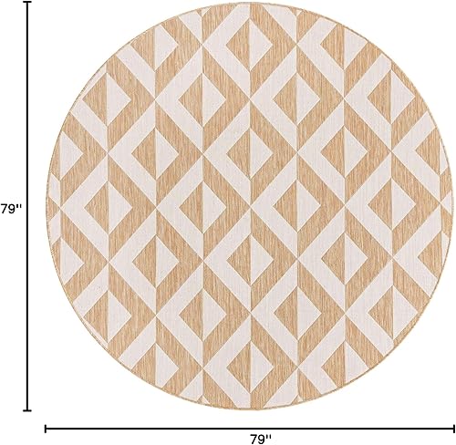 Vista 353 de Unique Loom Unique Loom Outdoor Collection - Alfombra de área - Napa (3 pies 3 pies, redonda, amarillo y aguamarina/amarillo)