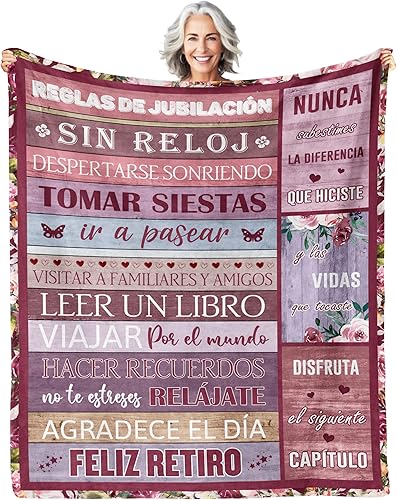 QOJUYO Regalos de jubilación para mujeres en español, regalos de jubilación para mujeres, mantas de regalos para jubilados de 50 x 60 pulgadas,