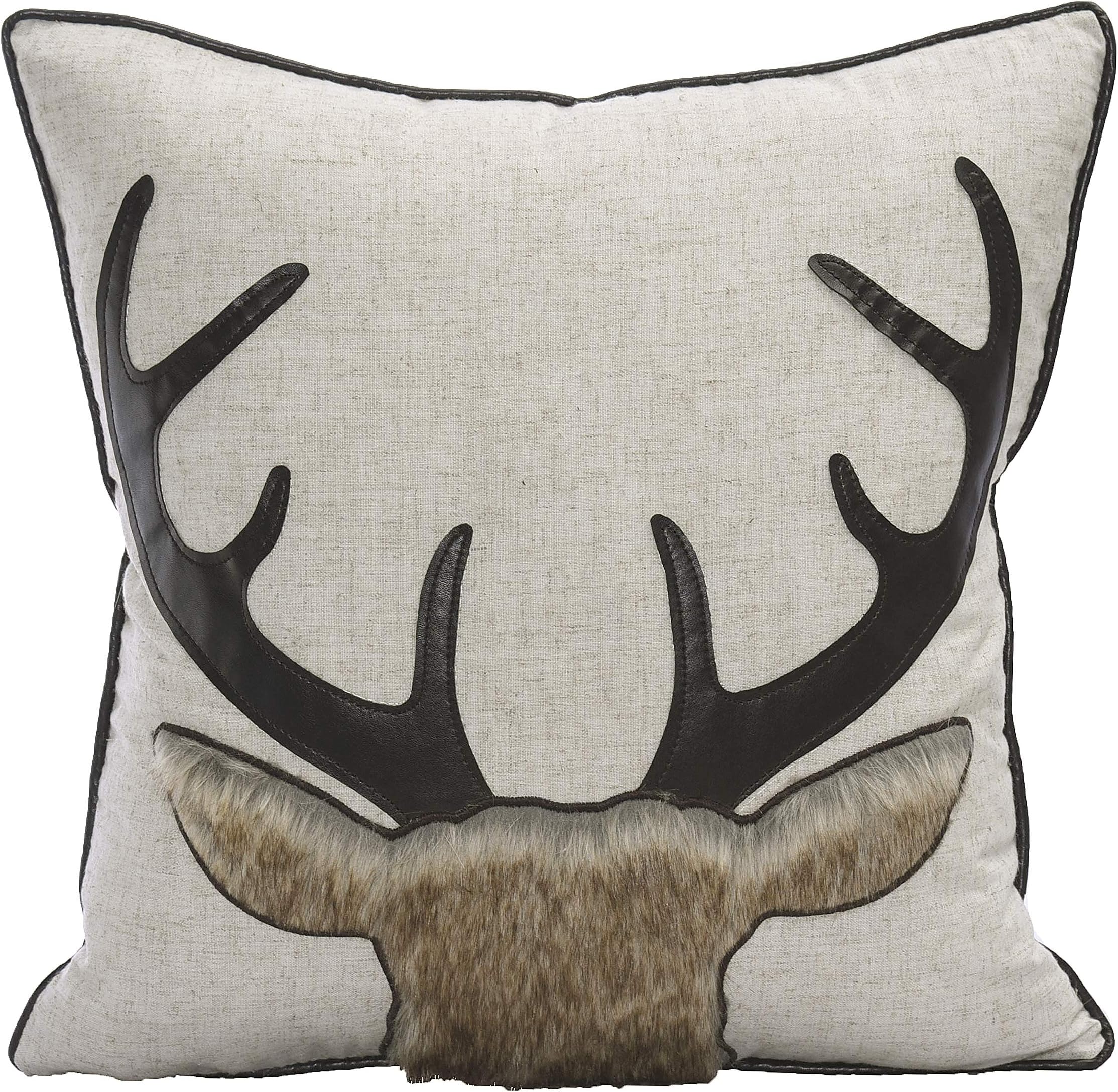 Little Funny Deer Throw Pillow Covers Farmhouse Deer Head Couch Pillow Decorative Linen Fur Deer Throw Pillow Case for Bed, Sofa, 18x18 Inch