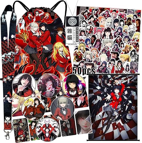 amazon com gleo kakegurui gift set including 50 kakegurui stickers best anime gift for fans black large toys games