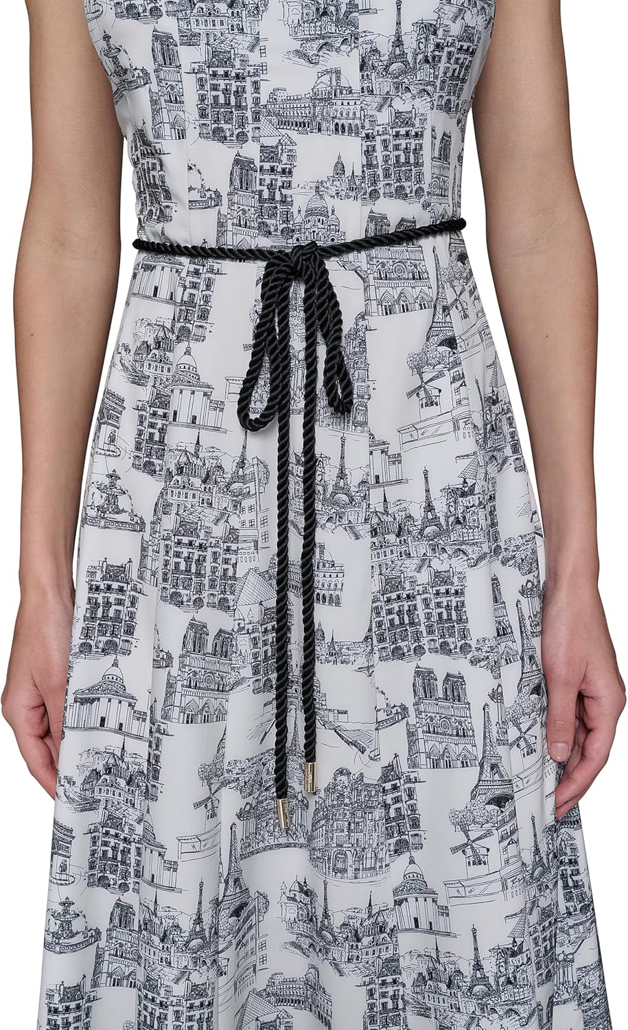 Karl Lagerfeld Women's Sleeveless Scoop Neck Belted A-line Midi Dress