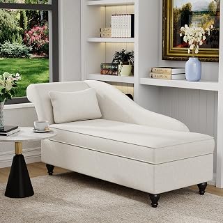 Tongli Modern Beige Storage Chaise Lounge Chair - Hidden Storage Sleeper Sofa Recliner for Bedroom Small Apartment (48" Seat, Left Arm)