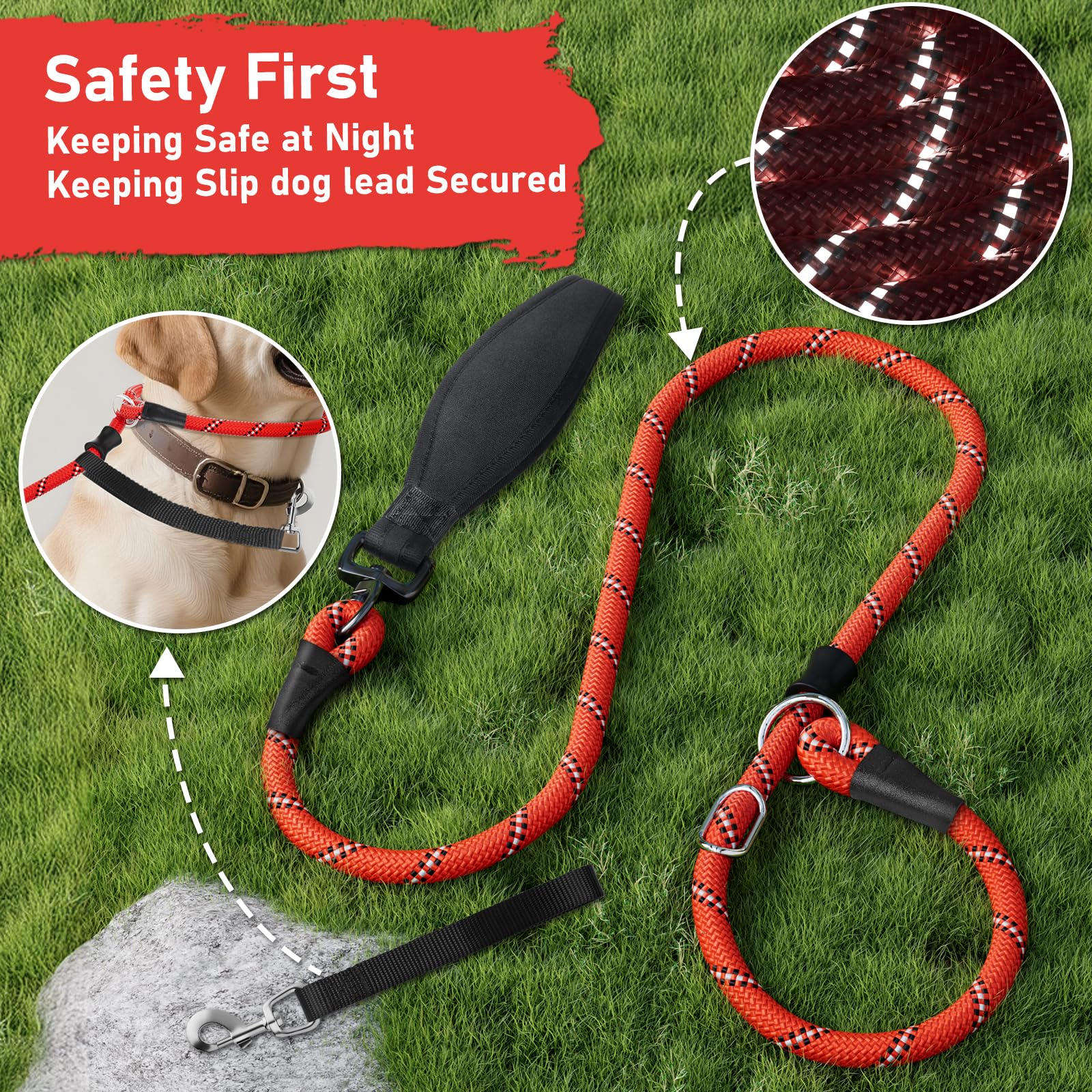 Kdsvakd Slip Lead for Dogs Pet Leash with 360° Rotation Comfy Handle Adjustable Collar and Attachment - Image 4