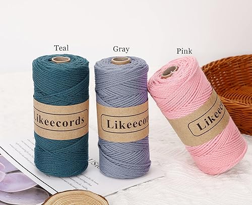 Miniatura 5 de Hilo de ganchillo 100% algodón para bolsa, 3 rollospaquete de 0.079 in x 1,673.2 ft, cordón de macramé, hilo grueso para bolso de ganchillo, bolso,