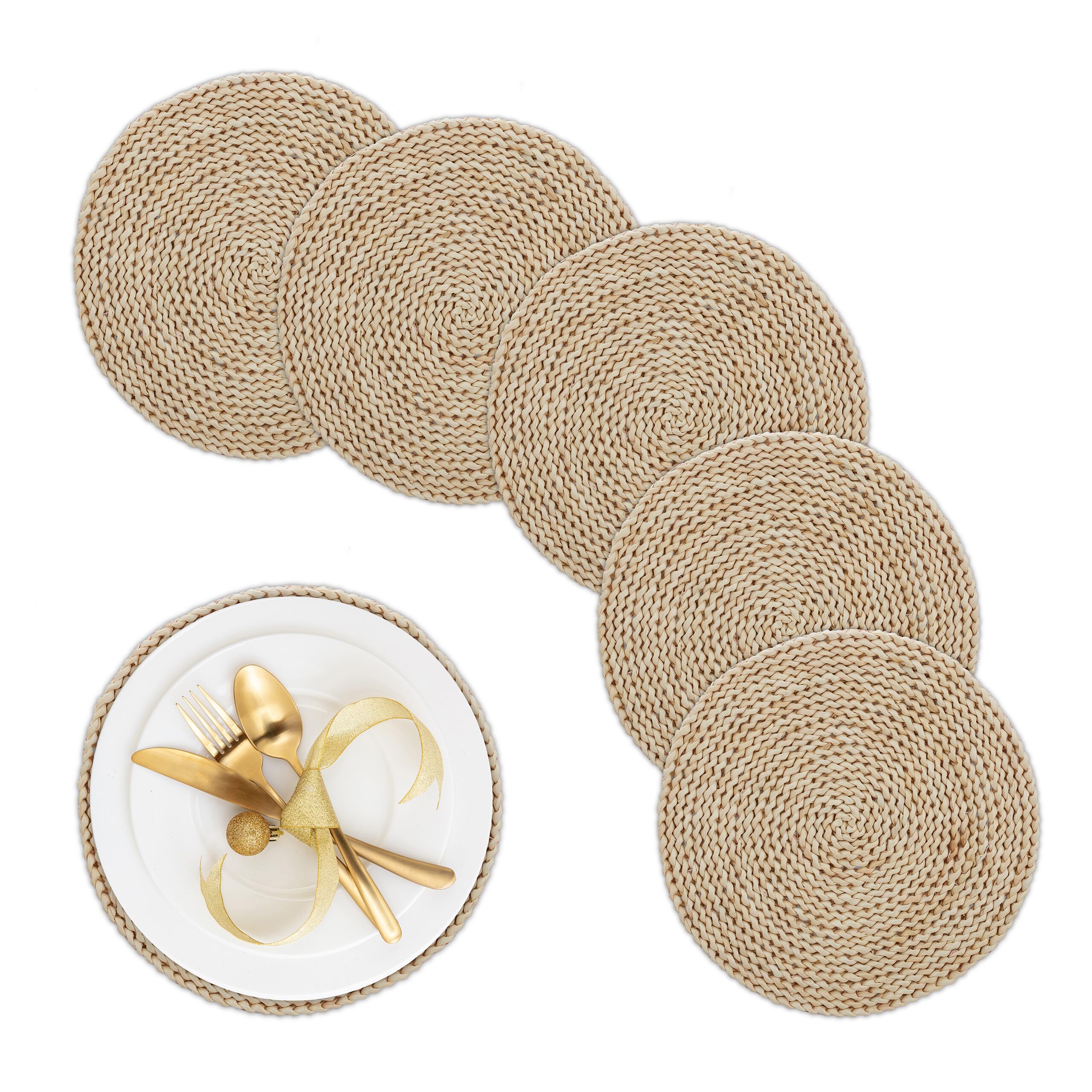 Tovaglietta Rotonda Dorata Con Diamanti | Sottopiatto 38 Cm Resistente Al Calore | Decorazione Tavola Autunnale