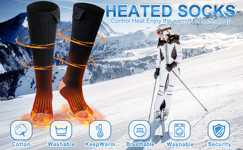 Chaussettes Chauffantes Rechargeables - 3 Températures (45°C-65°C) - Batterie 5000mAh - Pour Ski, Randonnée