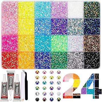 Bedazzling Kit,30000 Flatback Jelly Rhinestones for Crafting with Tweezer and Pickup Pen DIY Crafts Clothes Shoes 24Colors