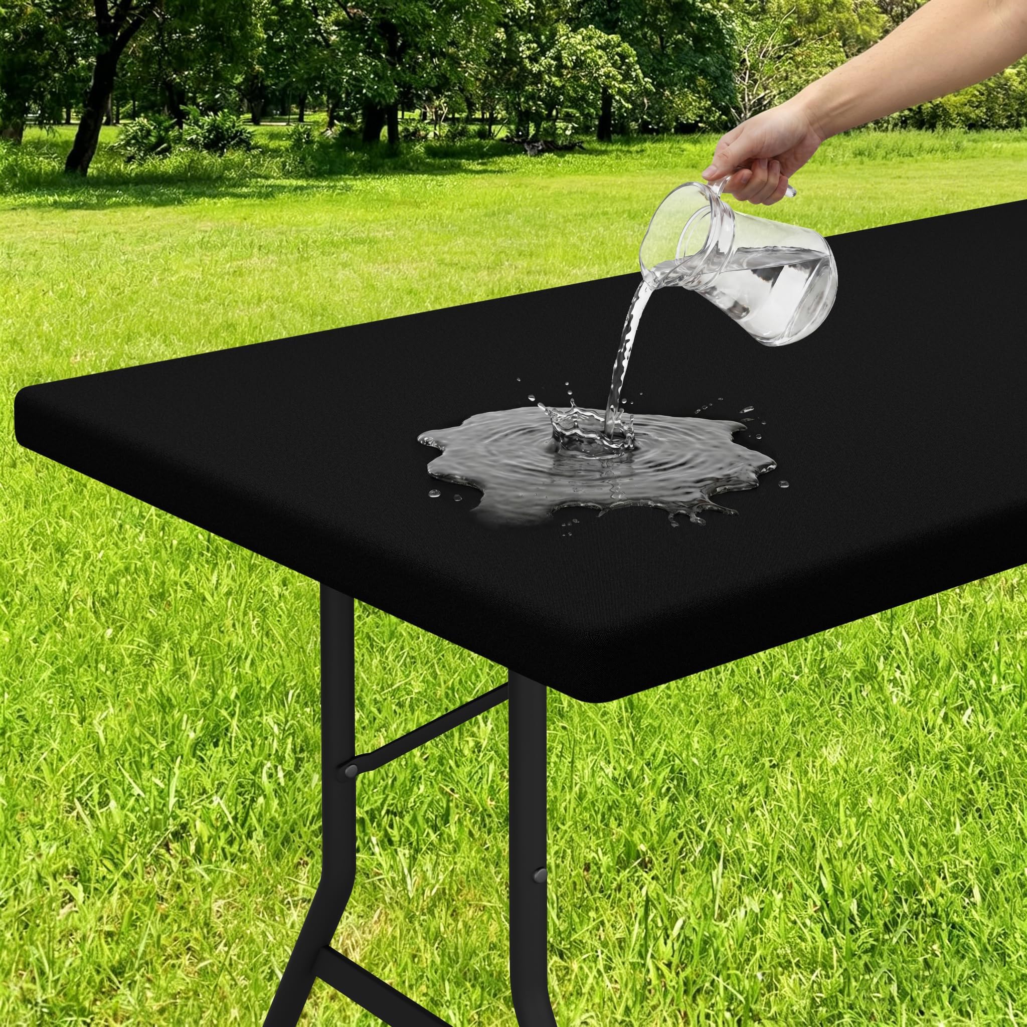 Rectangle Tablecloth, Elastic Fitted Flannel Backed Vinyl Tablecloths for 6ft Folding Tables, Waterproof Wipeable Table Covers for Indoor, Outdoor, Picnic and Camping (Black, 30"x72")