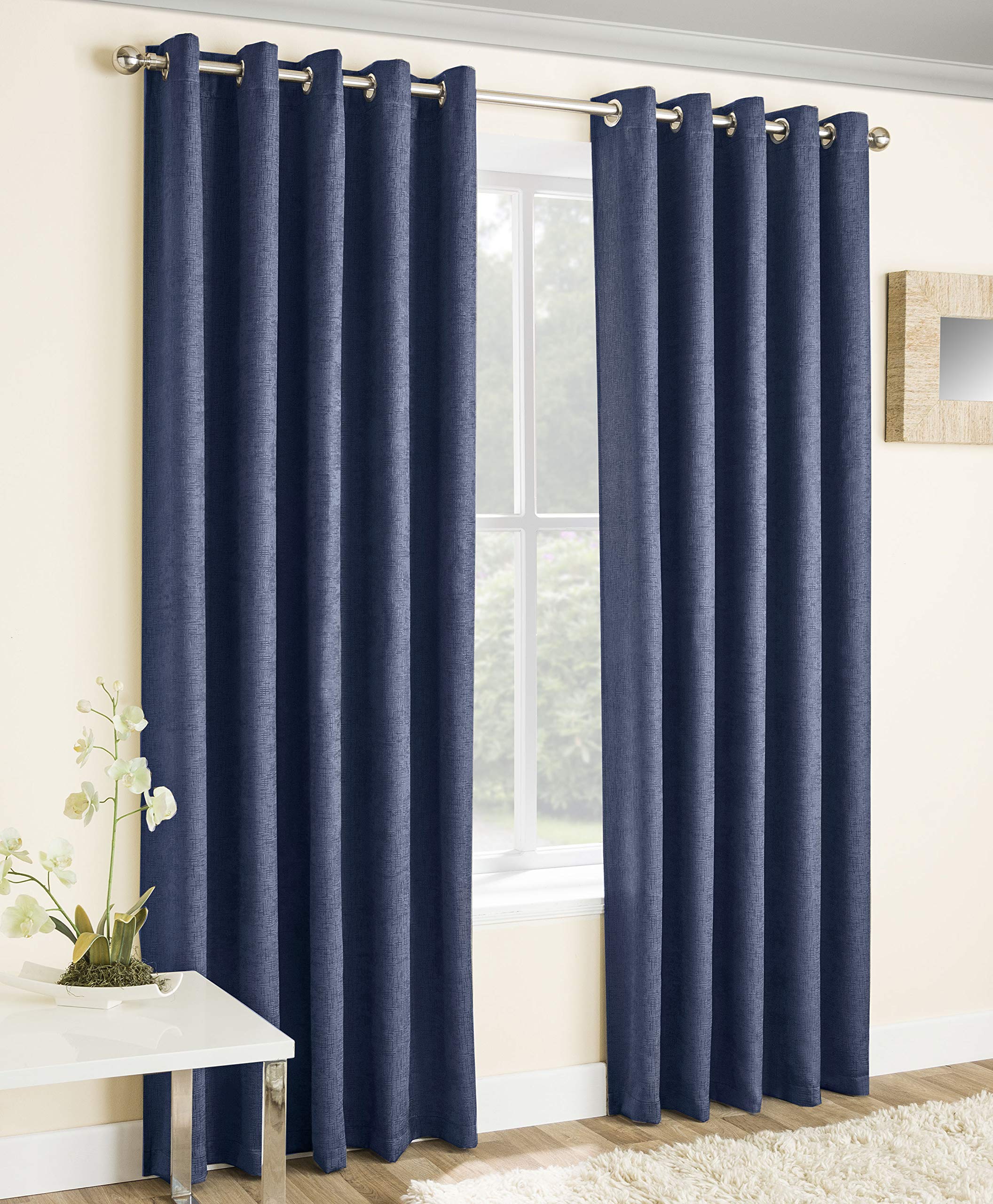 Enhanced Living Vogue Navy 66 x 90 inch (168x229cm) Eyelet Thermal Noise Reducing Dim Out Curtains for Bedroom and Living Room
