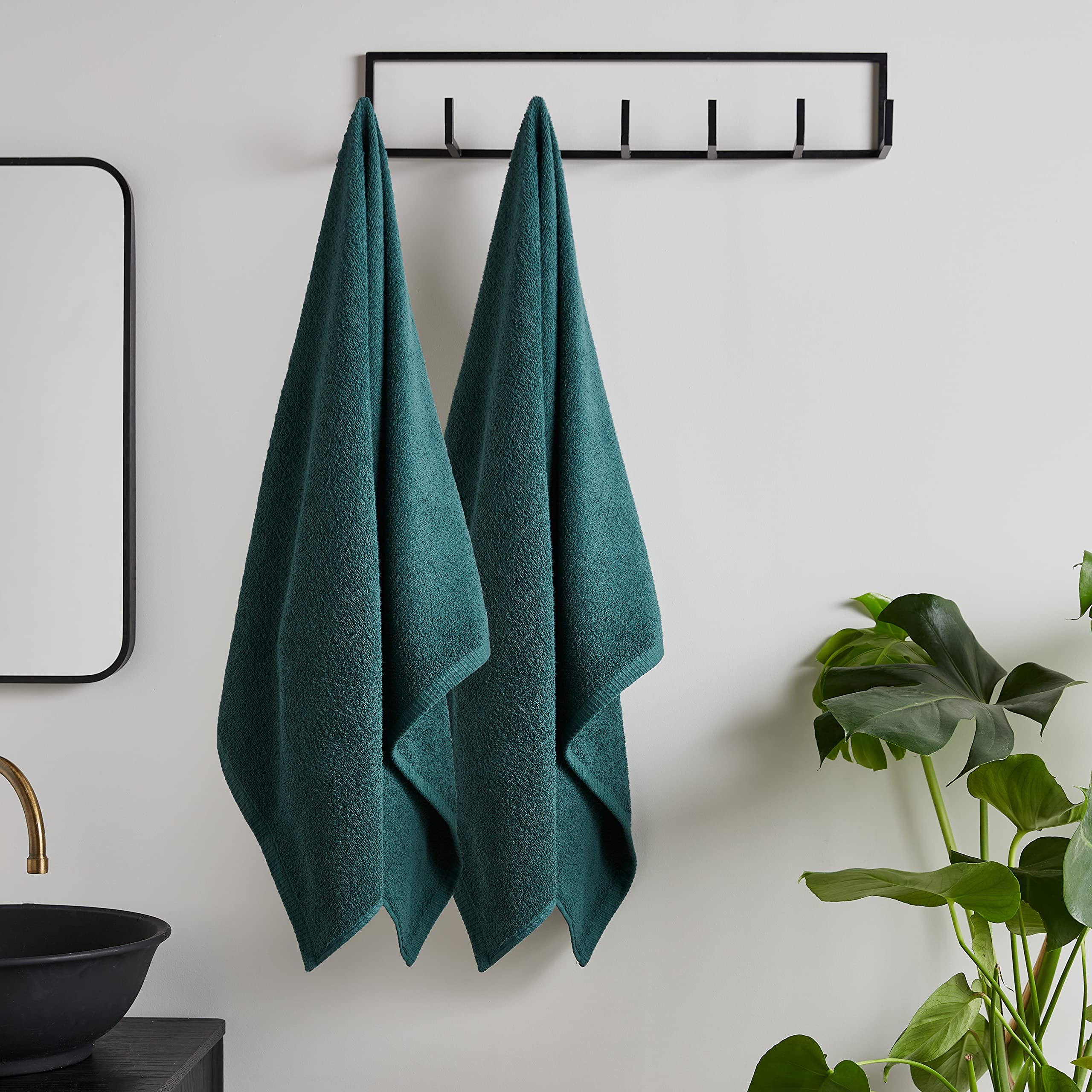 Catherine Lansfield Quick Dry Cotton 90X140 Cm Bath Sheet Pair Forest Green from B&Q