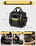 12-Inch Sac à outils avec fond dur, organisateur de boîte à outils électrique, diviseur amovible, poches multiples, poignée rembourrée, bande d'épaule réglable, idéal pour la mécanique, menuiseries, plombiers