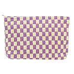 PAZIMIIK Knitted Checkered Makeup Bag Large Zipper Make Up Accessory Pouch for Purse Cosmetic Brush Bag for Travel Essential,Purple
