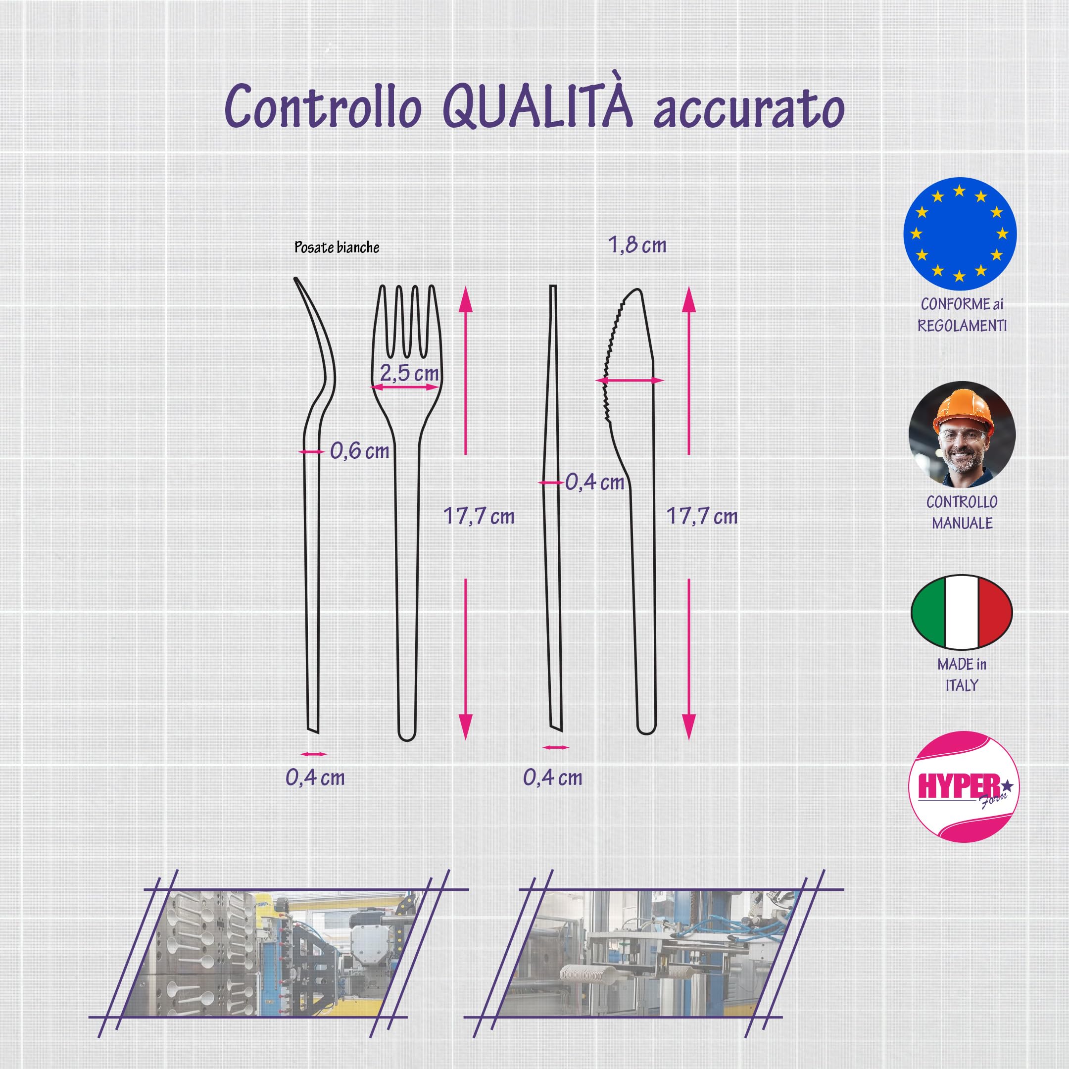 HYPER form Set Posate Riutilizzabili, Forchetta e Coltello Trasparenti con Tovagliolo, Lavabili fino a 125 Cicli, Made in Italy (100)