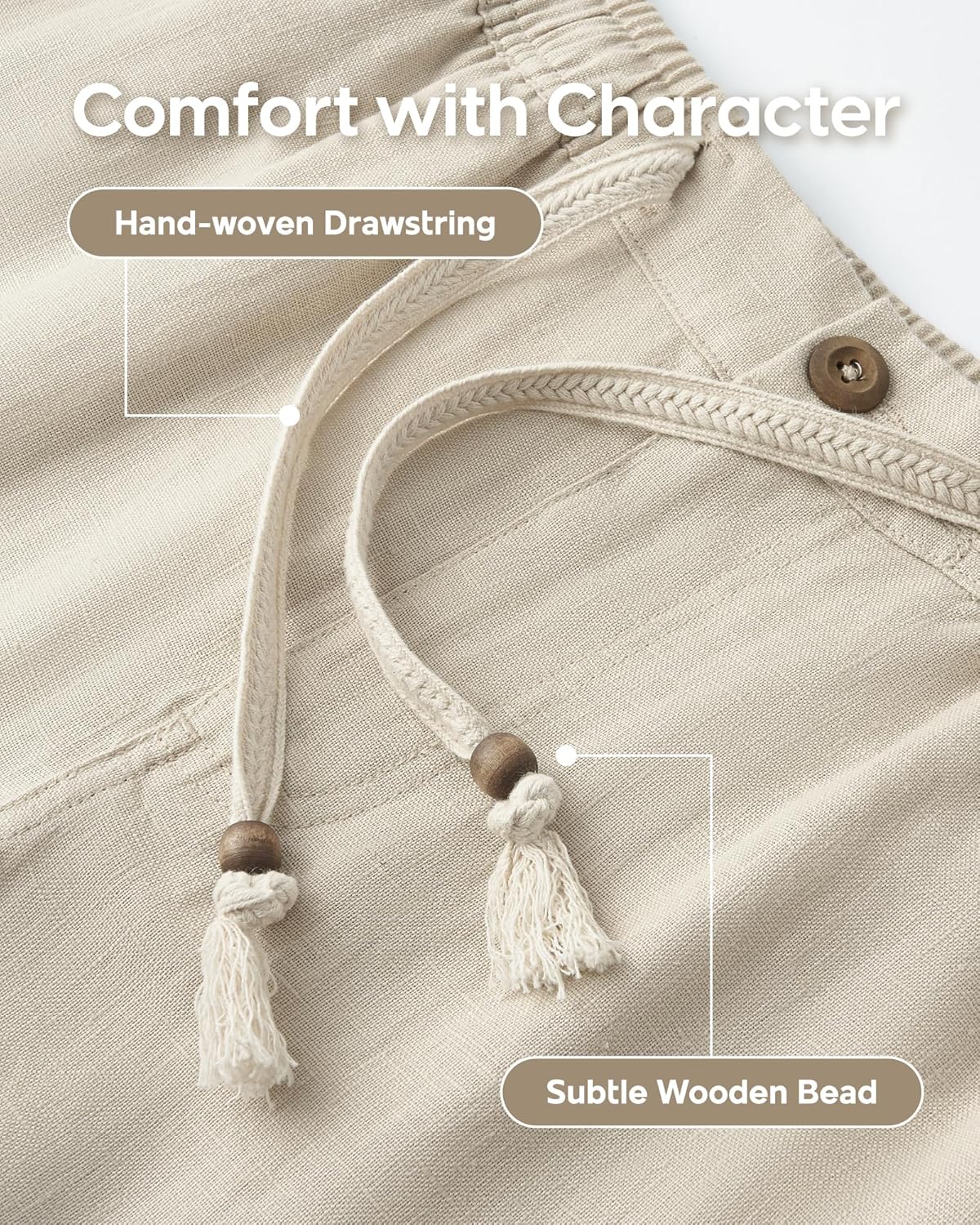 maamgic Mens 100% Linen Shorts Casual Drawstring Elastic Waist, Breathable Summer Shorts for Men Beach Vacation with Pockets