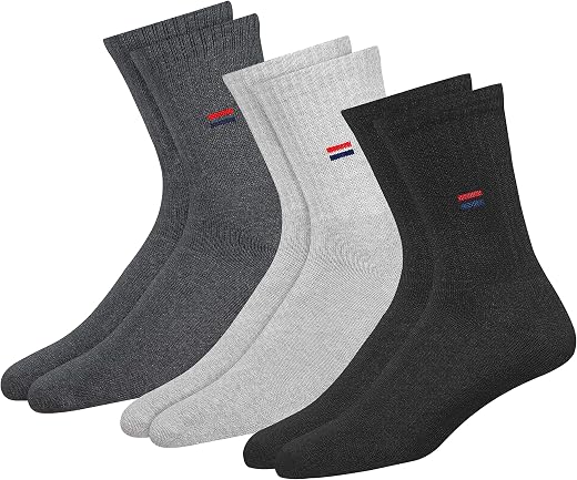 NAVYSPORT Men's Crew Length Cushion Cotton Socks (Pack of 3) (SF-M-1_Multicolour) Free Size