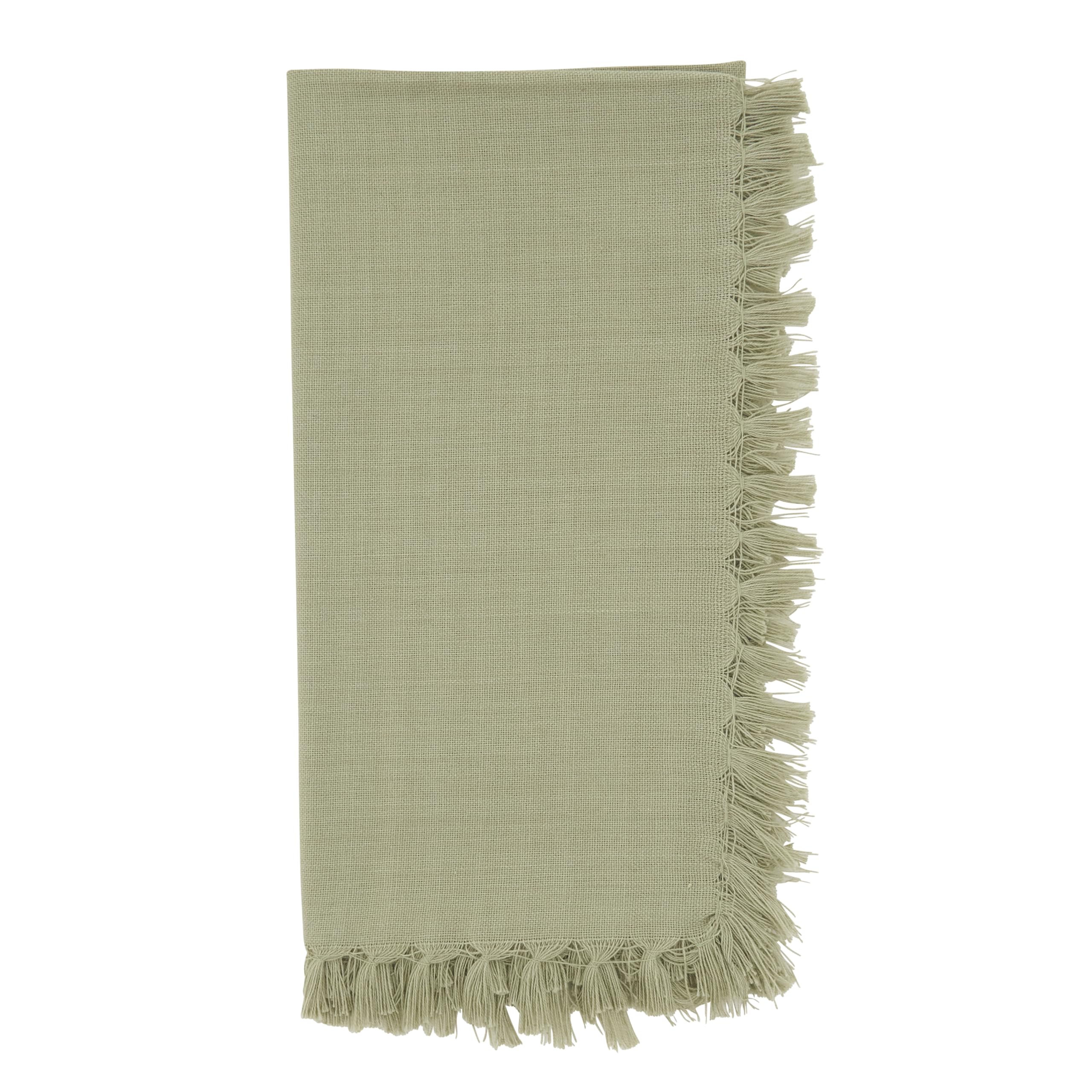 SARO LIFESTYLE Fringe Edge Cotton Cloth Napkins (Set of 4) - Rustic Farmhouse Dinner Napkins for Everyday Dining & Casual Entertaining, 20"x20", Sage