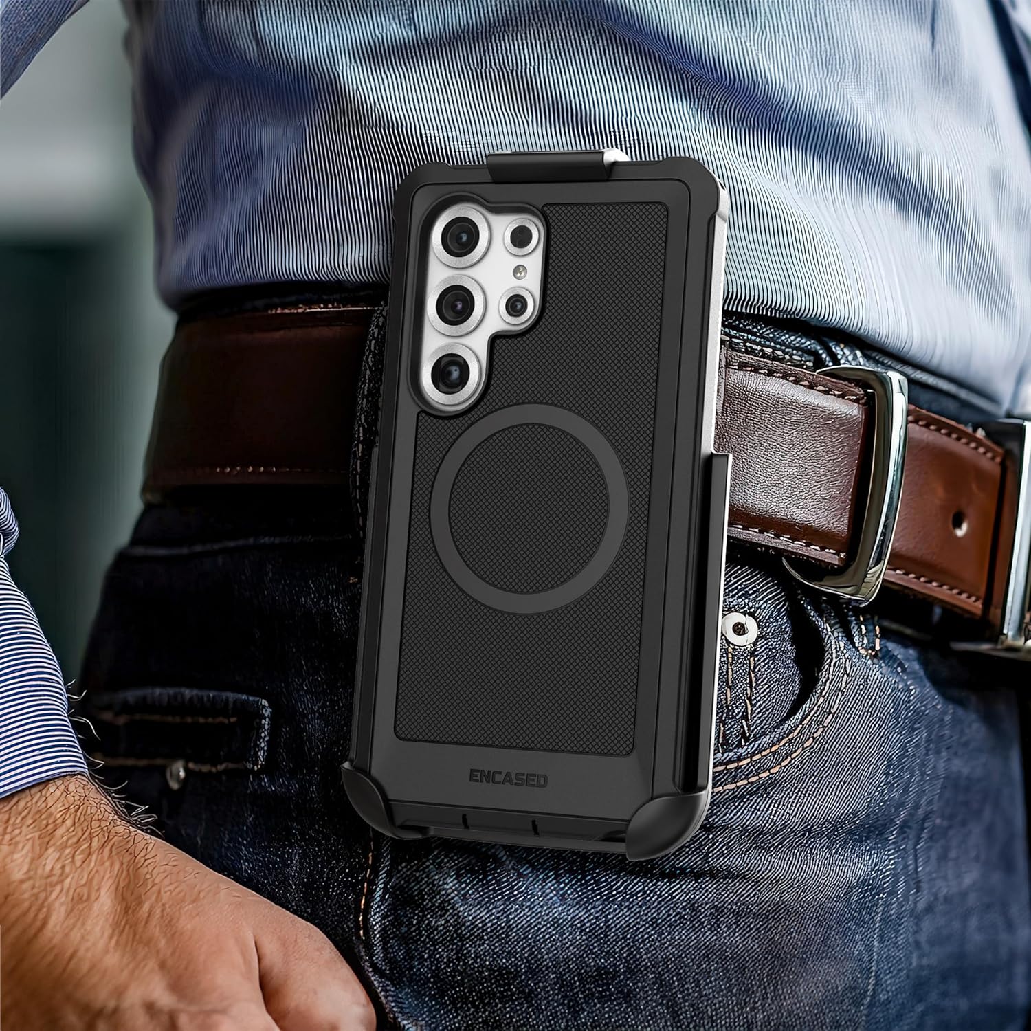 Encased Falcon Belt Case Compatible with Samsung Galaxy S25 Ultra Case with Holster Clip - Protective Case with Tempered Glass Screen Protector (S25 Ultra)