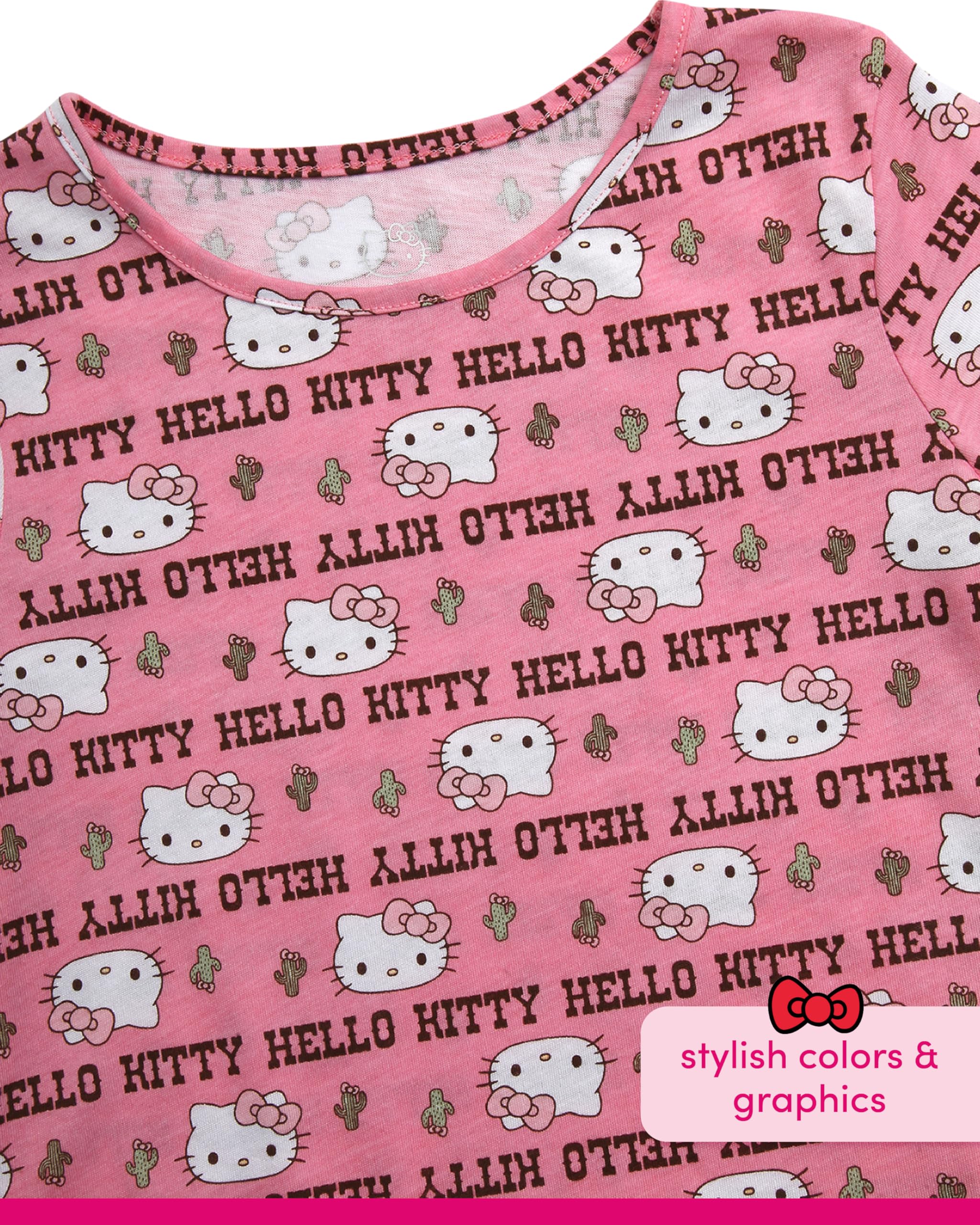 Hello Kitty Camiseta para niñas, paquete de 2 camisetas gráficas de manga corta para niñas (4-12)