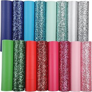 Texture Chunky Glitter Faux Leather Sheets: 8Pcs Mixed Chunky Glitter Leather Sheets + 8Pcs Solid Grain Colors Leather,8.2x6 Inch A5 Mixed Bundle for DIY Craft Bows Earrings Making…
