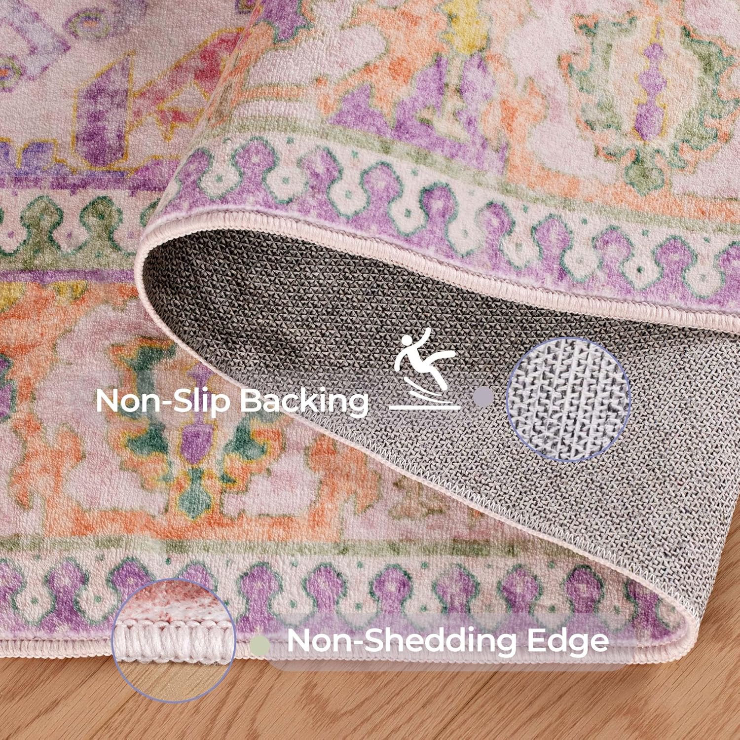 8x10 Area Rugs for Living Room, Machine Washable Low Pile Rug, Non Slip Backing Boho Rugs for Bedroom, Printed Soft Vintage Carpet Lilac Lavender Purple 8 x 10 - Image 6