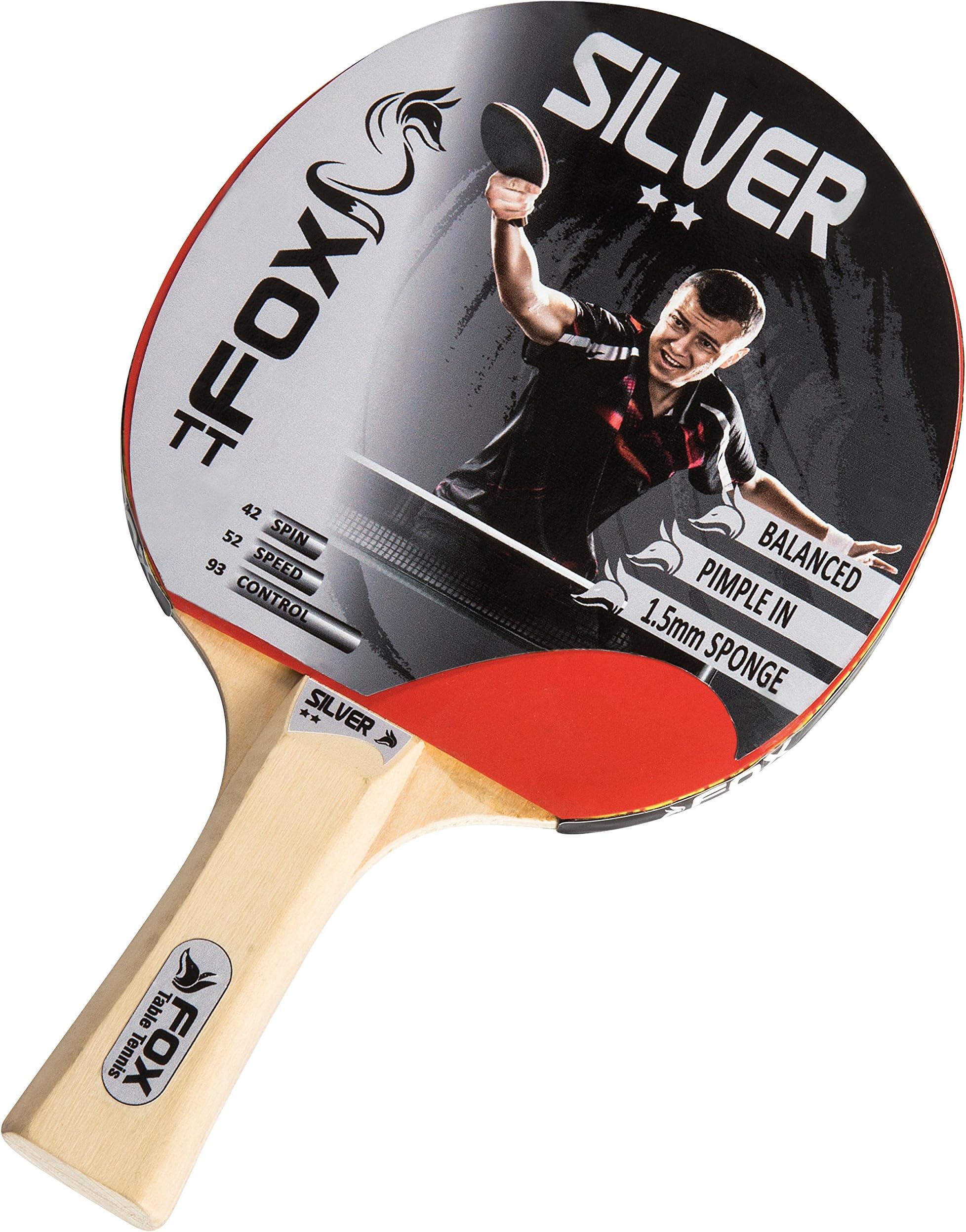 Fox TT Silver 2 Star Table Tennis Bat - Red, one size
