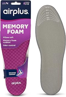 Airplus Memory Comfort Insoles: Memory Foam for Pressure Relief, Odor Control & All-Day Cushioning - Fits Men & Women Shoes