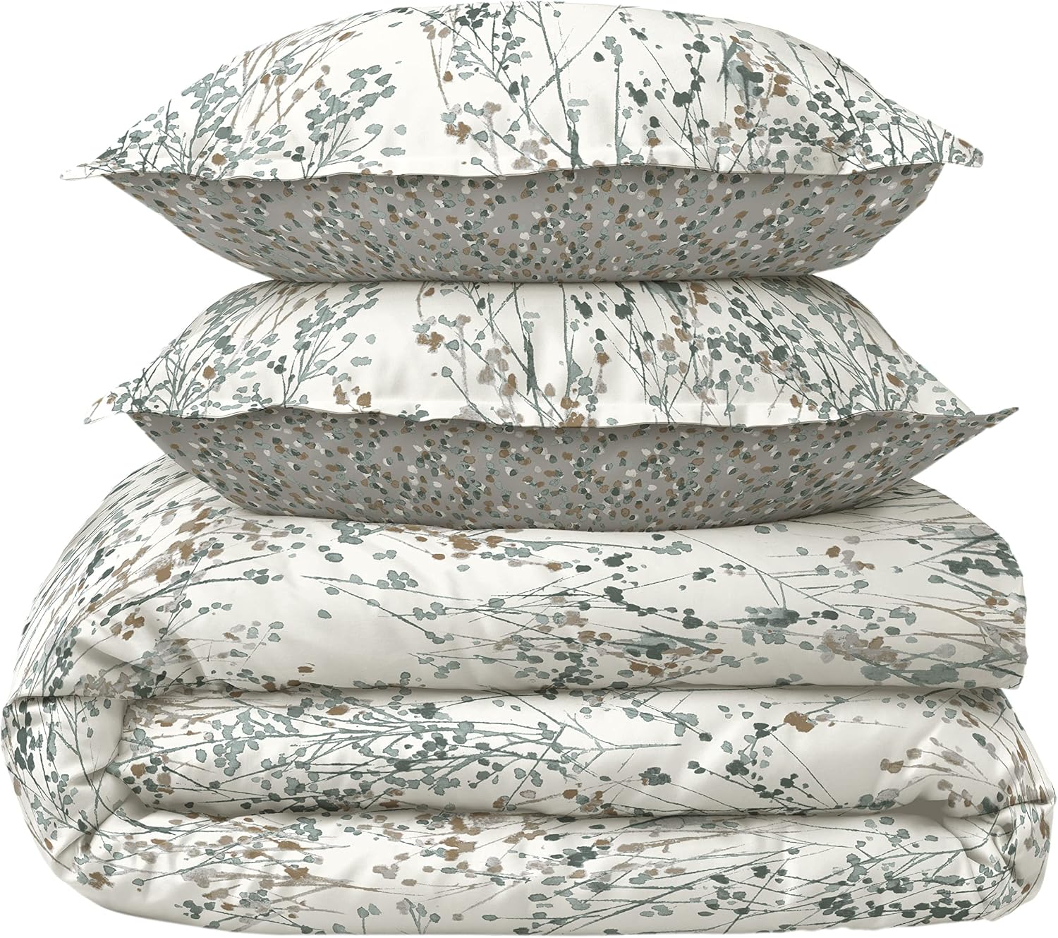 Scott Living Willow Cotton Reversible Floral Leaf Queen Comforter Set - 3 Piece | 1 Comforter - 2 Shams | Modern Botanical Design | Transitional Bedspread | Luxury Fall Bedding | Harbor Mist Gray