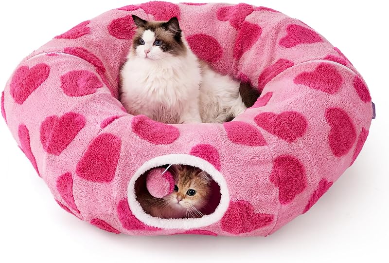 Túnel-cama 2 em 1 para gatos LE SURE com pelúcia jacquard e almofada removível
