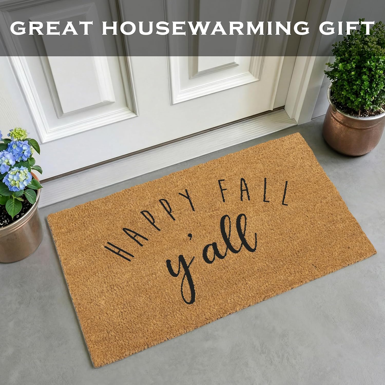Happy Fall Y'all Doormat 30x17 Inches, Farmhouse Welcome Mat Coir