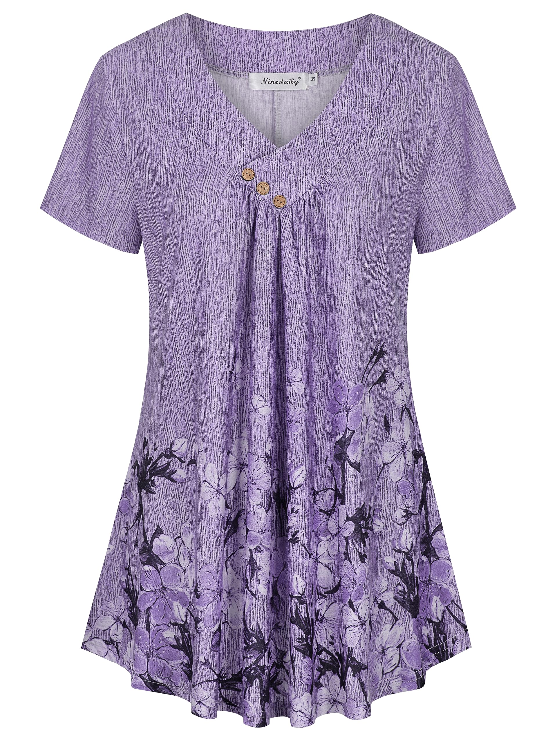 Ninedaily Women's Tunic Summer Short Sleeve Top Loose V Neck Dressy Shirt Blouse