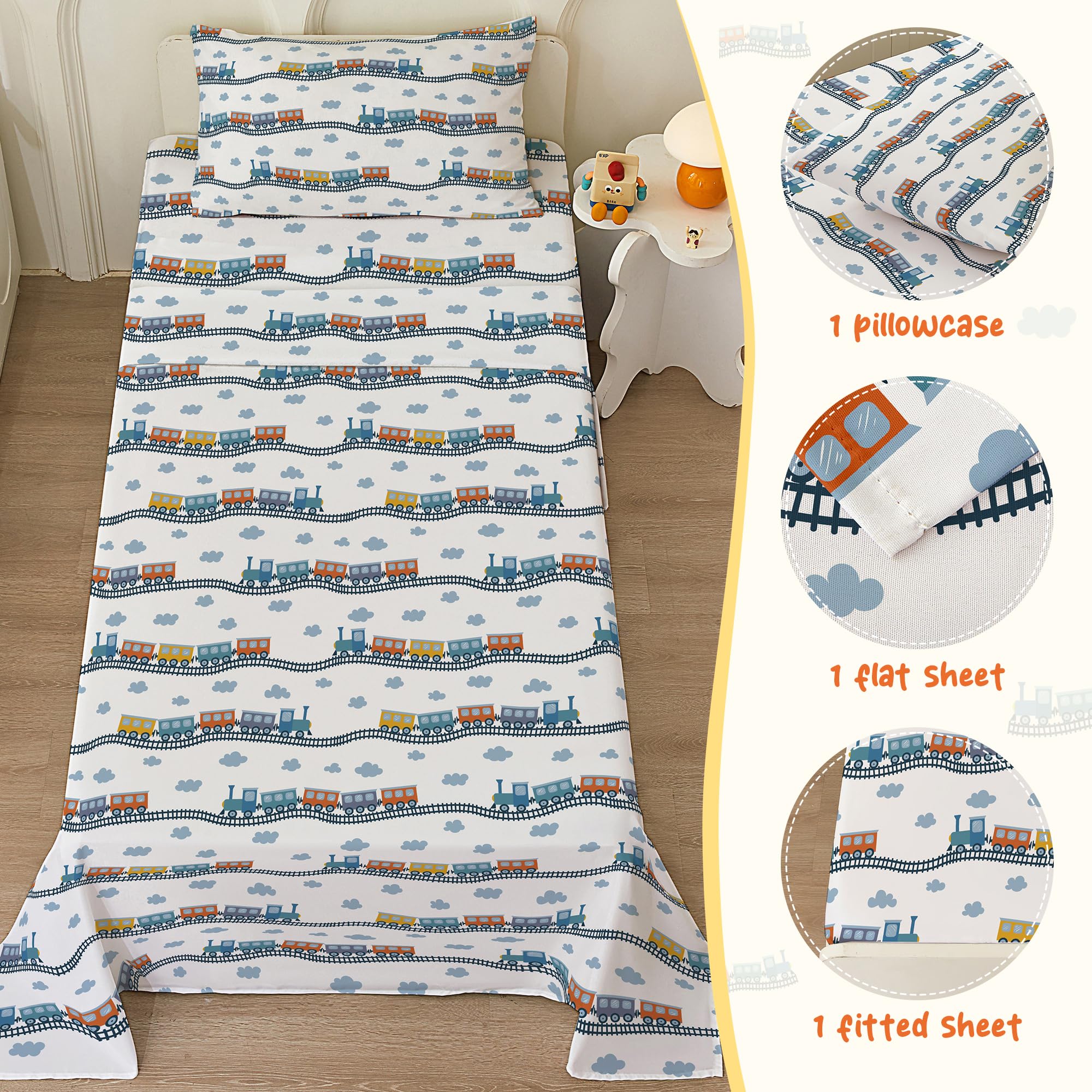 Bedmoon Kinder-Bettwäsche-Set – Doppelbett-Set Mit Auto-LKW-Muster, Rutschfest, Mikrofaser, Weiß/Grau