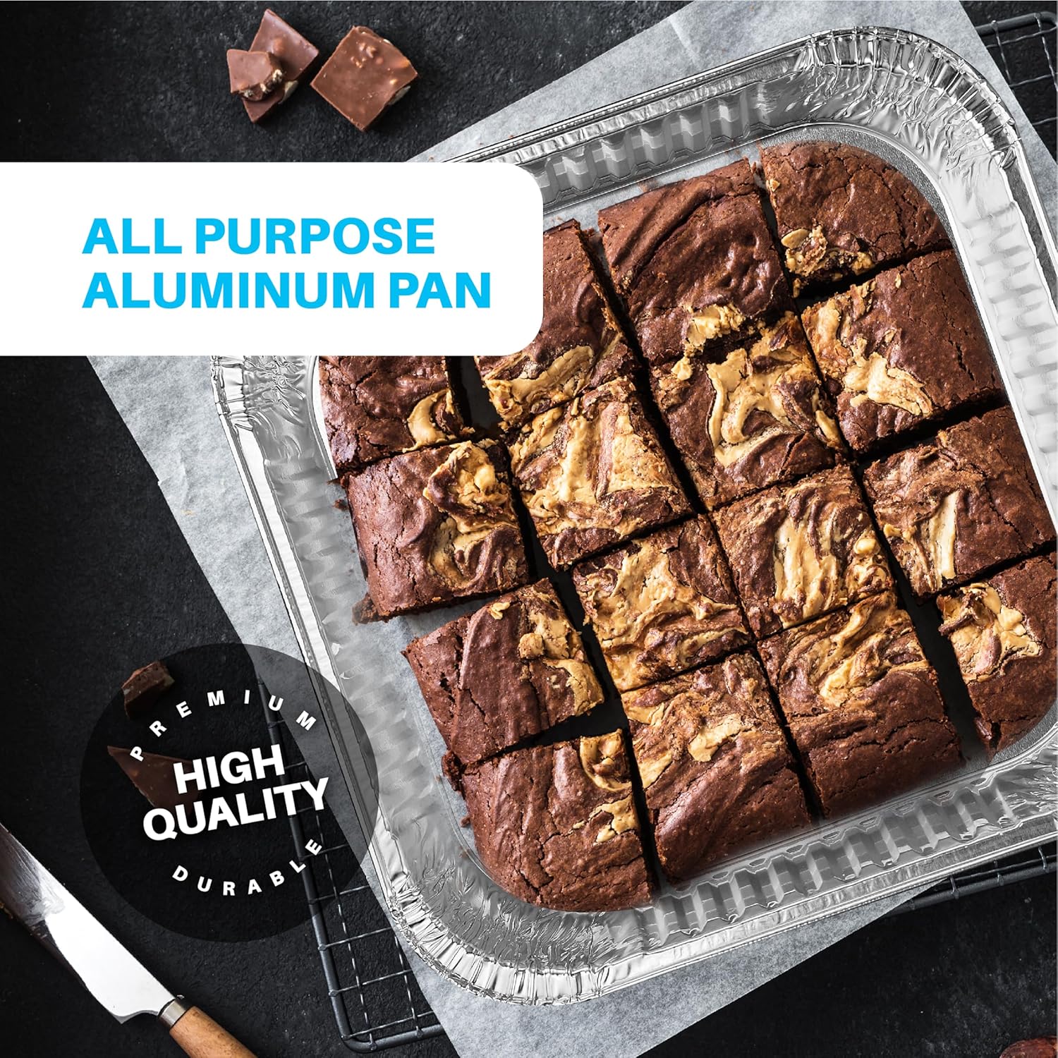 Mona 8” Disposable Aluminum Foil Square Baking Pans | Cake Pan Tin