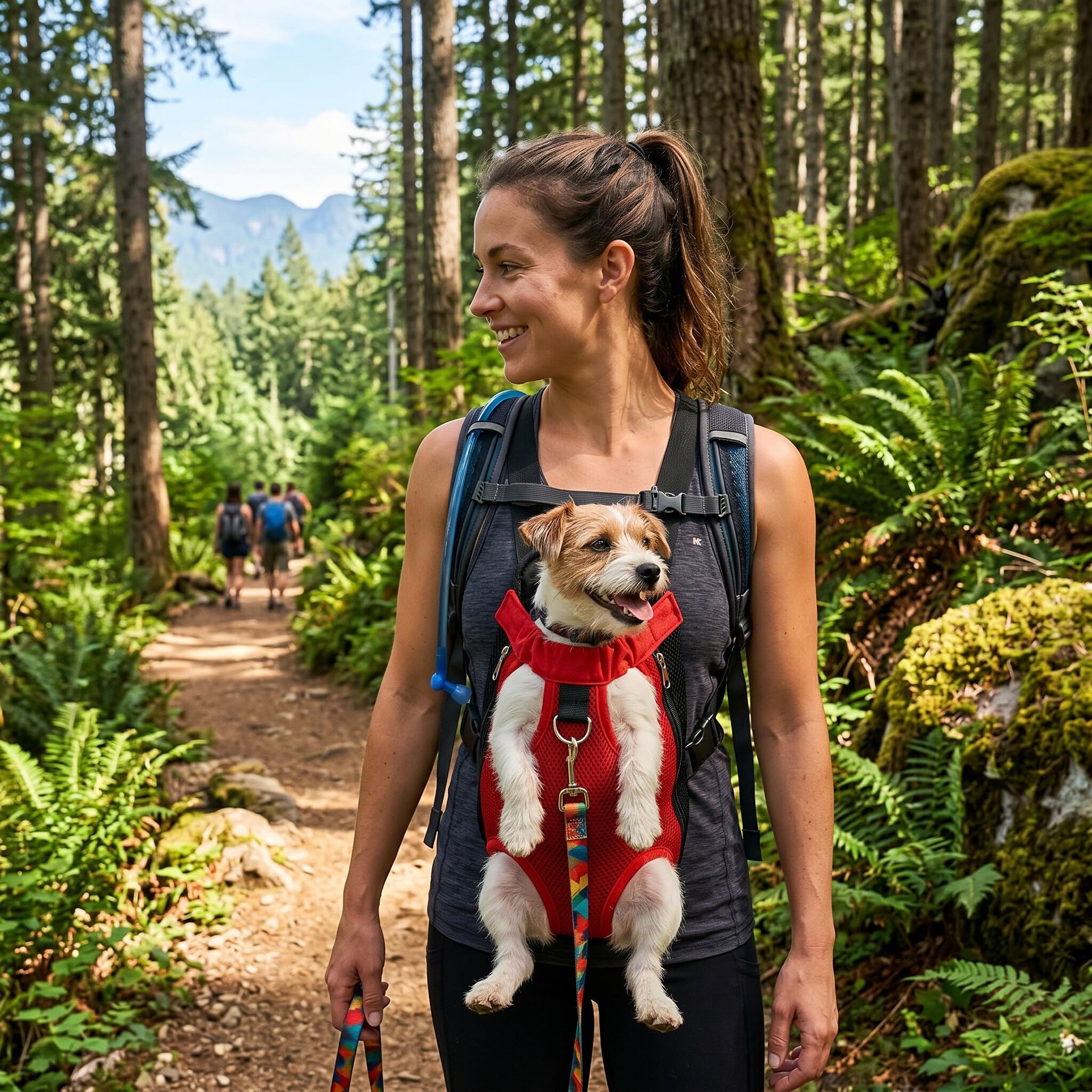 Haustiertrage Rucksack Hundetrage Brusttasche Freihändige Brusttrage Vierbeinige Rucksacktasche für Kleine Mittelgroße Hunde und Katzen Wandern Outdoor Reisen(S rot)