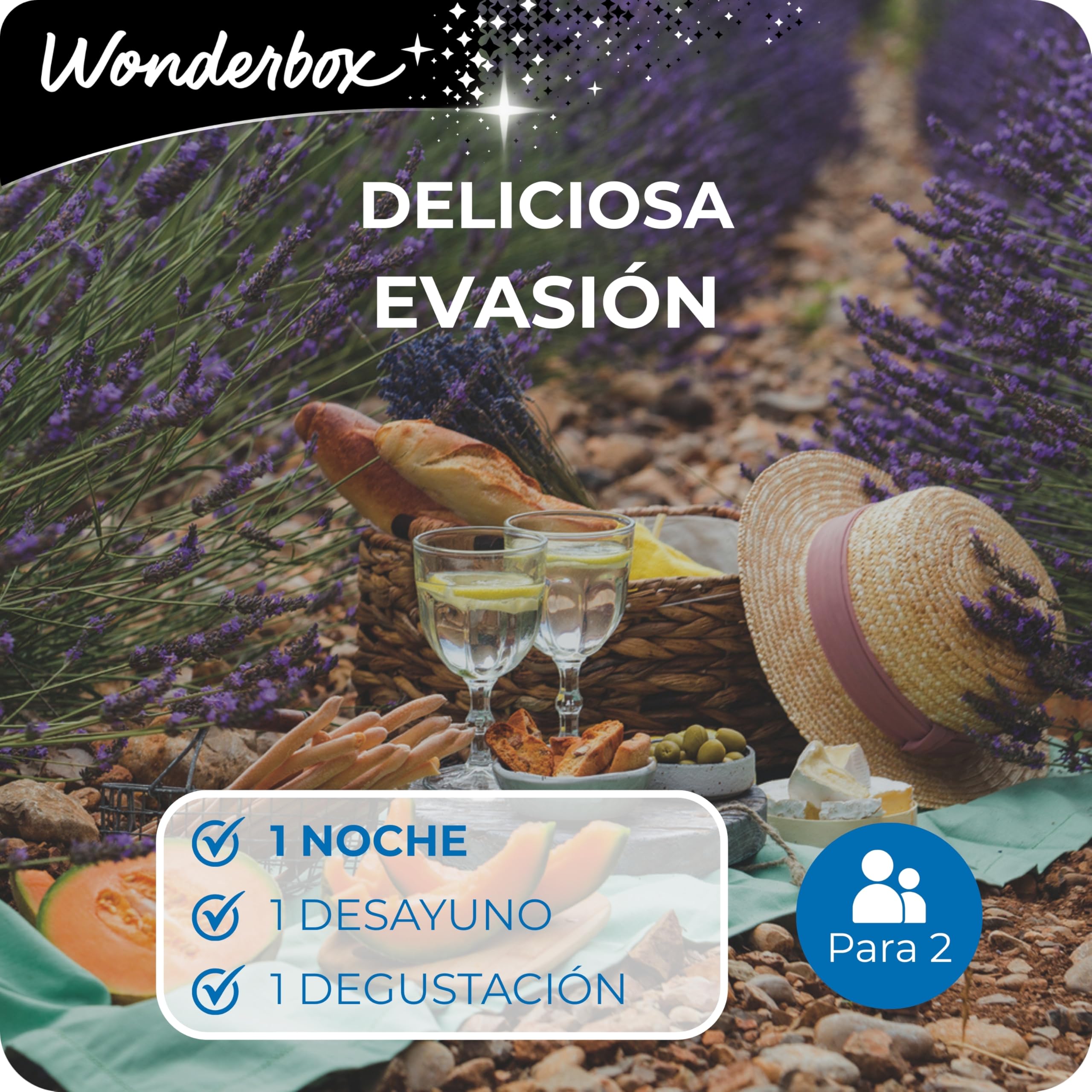 WONDERBOX - Caja Regalo - Deliciosa Evasión - + de 1900 Estancias en España y Europa - para 2 Personas - 1 Noche con Desayuno y Cena o 1 o 2 Noches con Desayunos - Ideas Regalo Hombres o Mujer