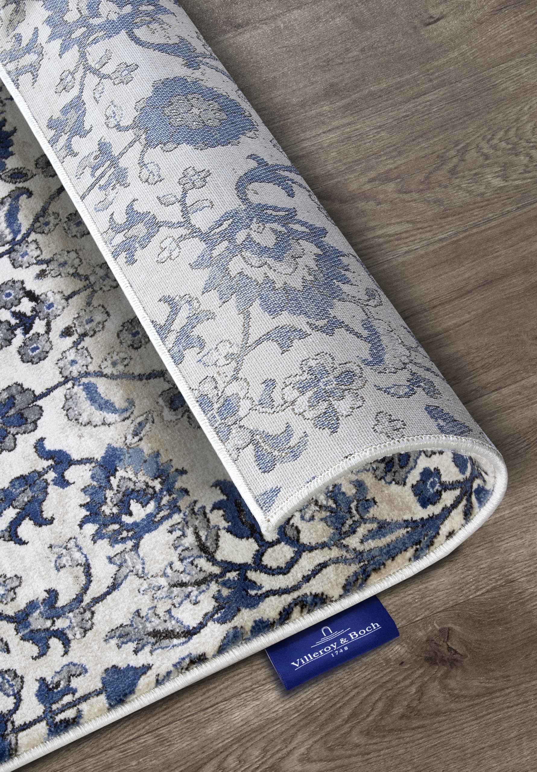 Villeroy & Boch Tapis Ernest à Poils Courts - Tapis de Salon Classique - Tapis Traditionnel pour Salon, Chambre à Coucher, Salle à Manger, Couloir, Cuisine - Bleu crème, 80 x 240 cm