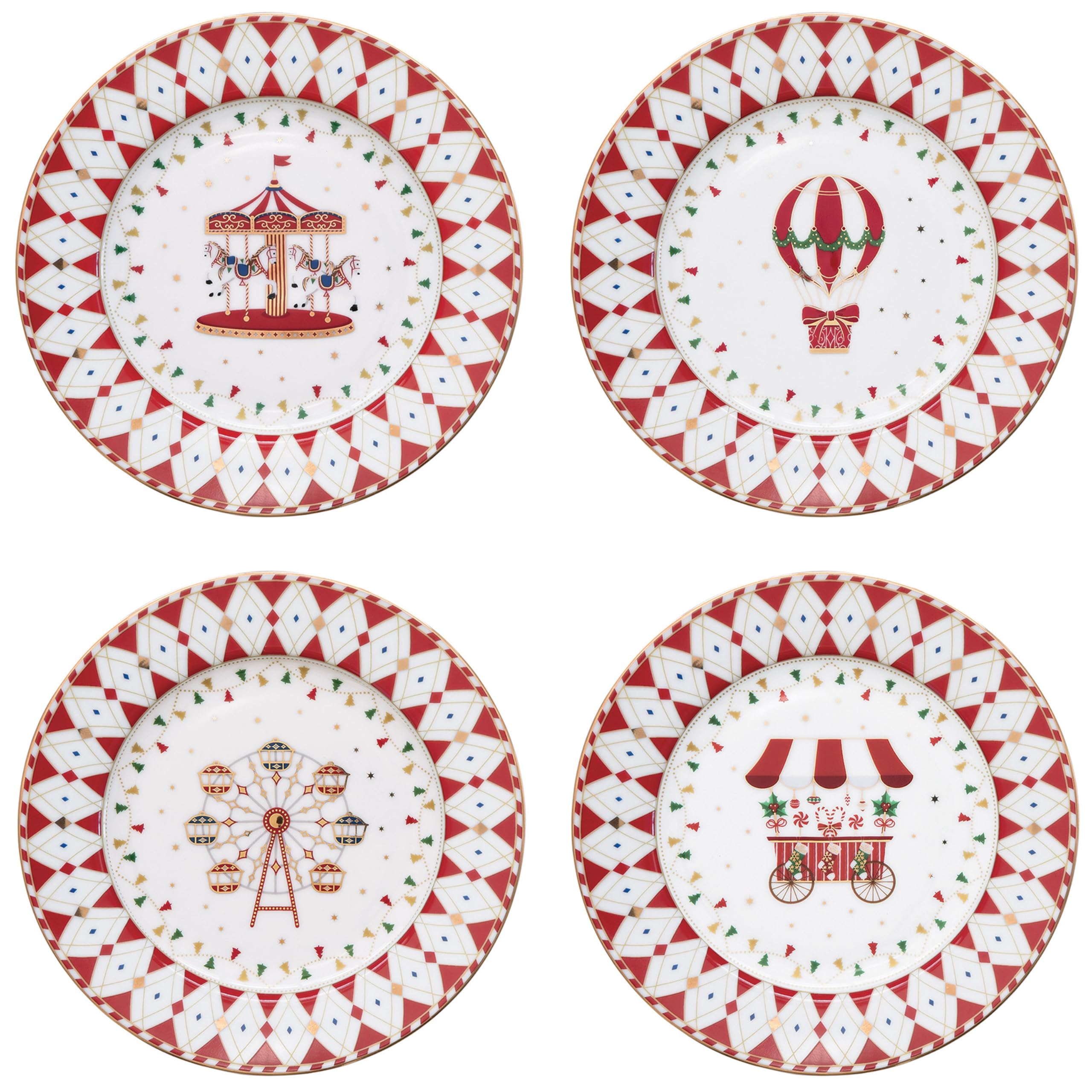 MamboCat 4er Set Christmas Wonderland Kuchenteller mit Geschenkkarton I Ø 19,2cm I Porzellan-Frühstücksteller mit verschiedenen Weihnachts-Dekoren für 4 Personen I Service für Salat, Dessert & Co