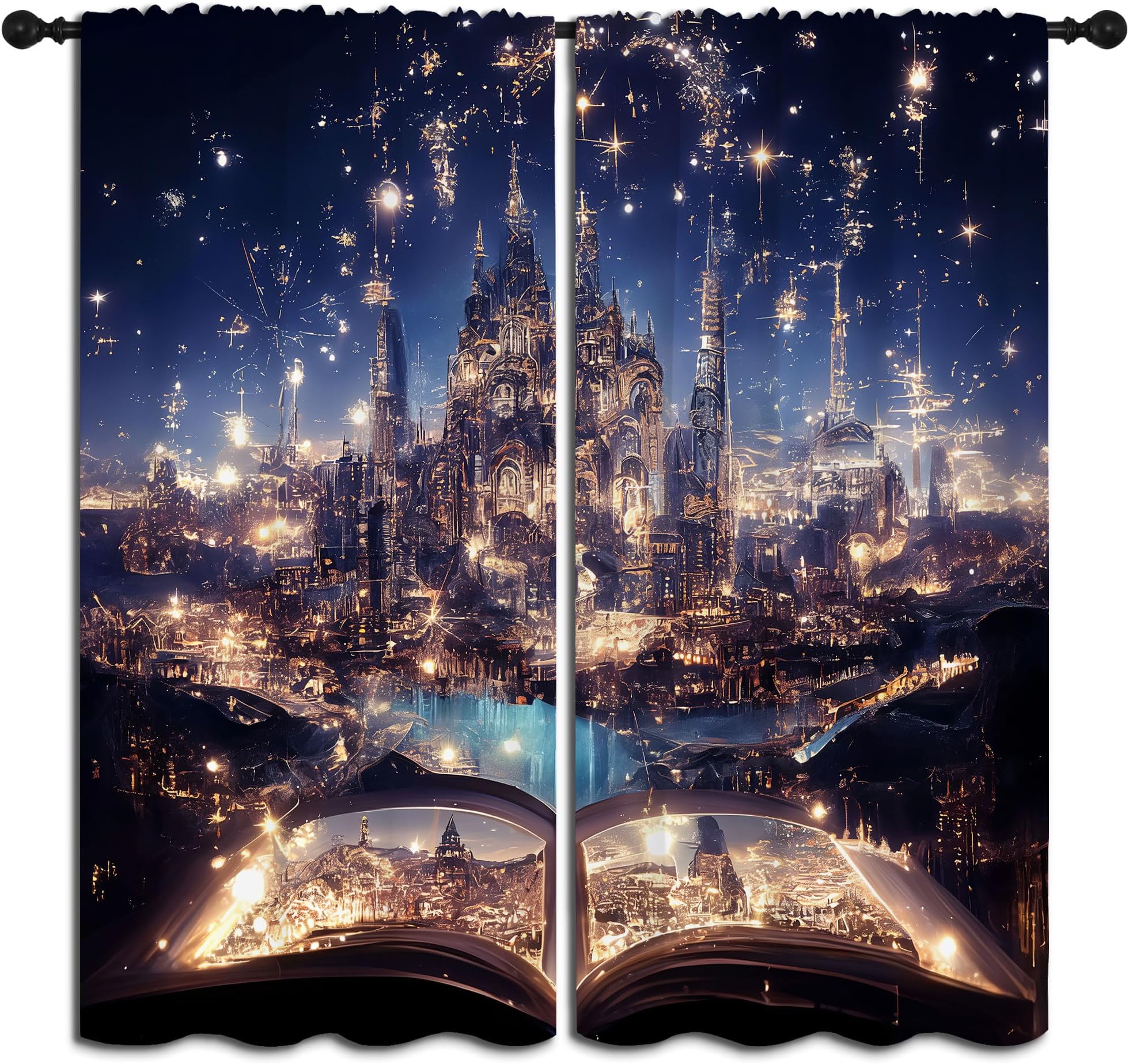 LHROOMJK Psychedelic Castle Blackout Curtains for Boys Girl Bedroom Decor,Magic Book Enchanted World Thermal Insulated Rod Pocket Drapes Darkening Window Curtain for Living Room Home 42x45 inch